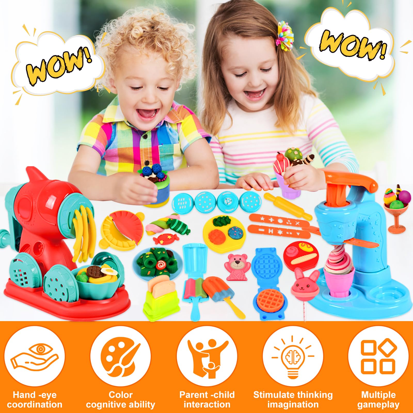 UCAMP 71-Piece Kids Play Dough Set with Modeling Clay, Dough Tools & Accessories for Making Hamburgers & Pizza - Creative Fun for Toddlers & Preschoolers at Home or School