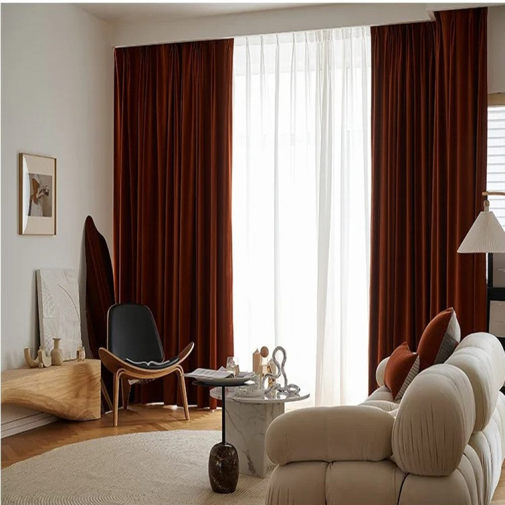 Luxury Plush Velvet Curtains for Living Room & Bedroom - Dark Red Blackout Drapes for Home Decor & Noise Reduction
