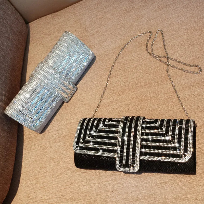 Sparkly Rhinestone Chain Evening Clutch - Elegant Women's Party Bag for Prom, Wedding & Special Occasions