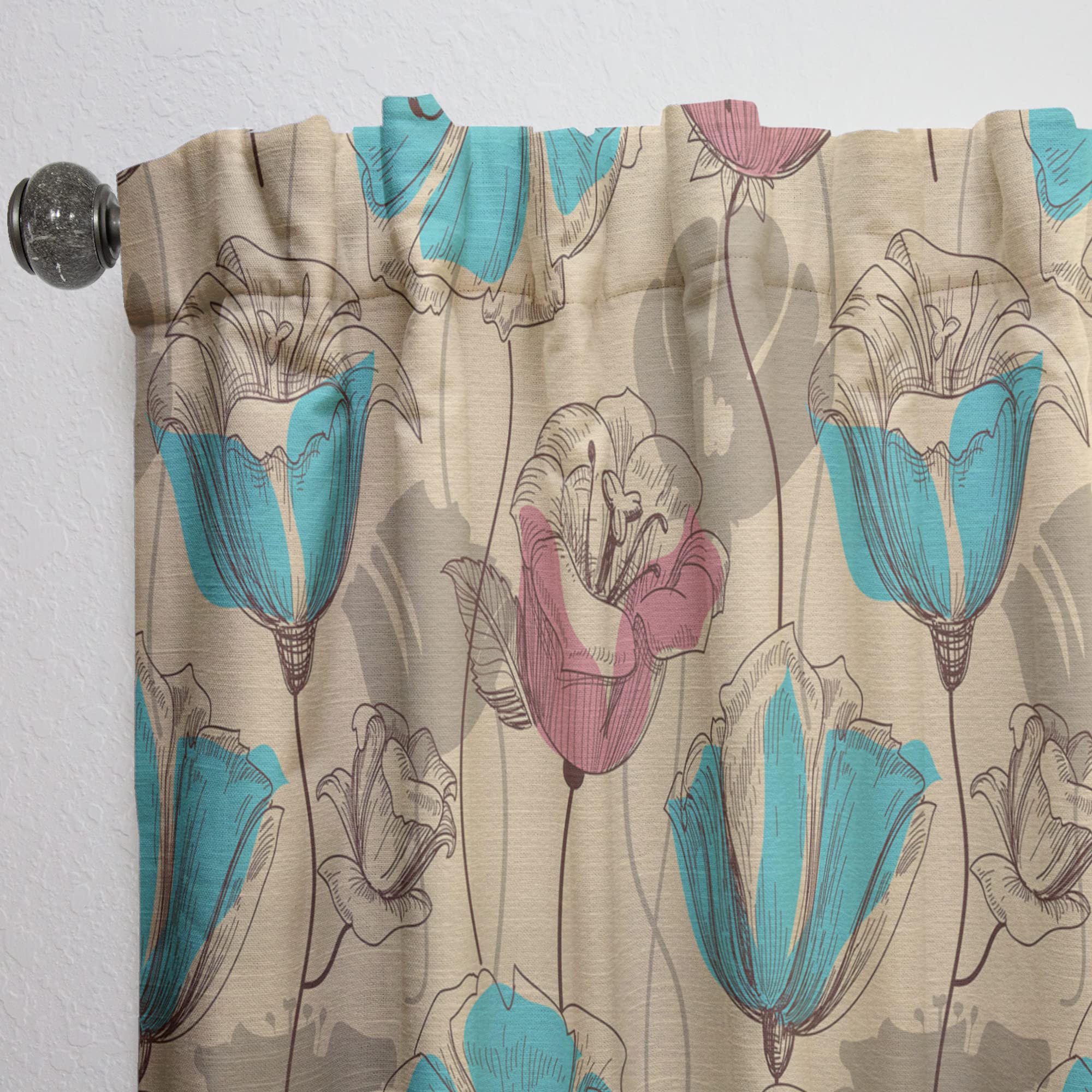 DesignQ Retro Floral Pink & Blue Thermal Insulated Curtains - Single Panel 52x120 - Elegant Window Treatments for Bedroom & Living Room - Perfect for Home Decor & Light Blocking