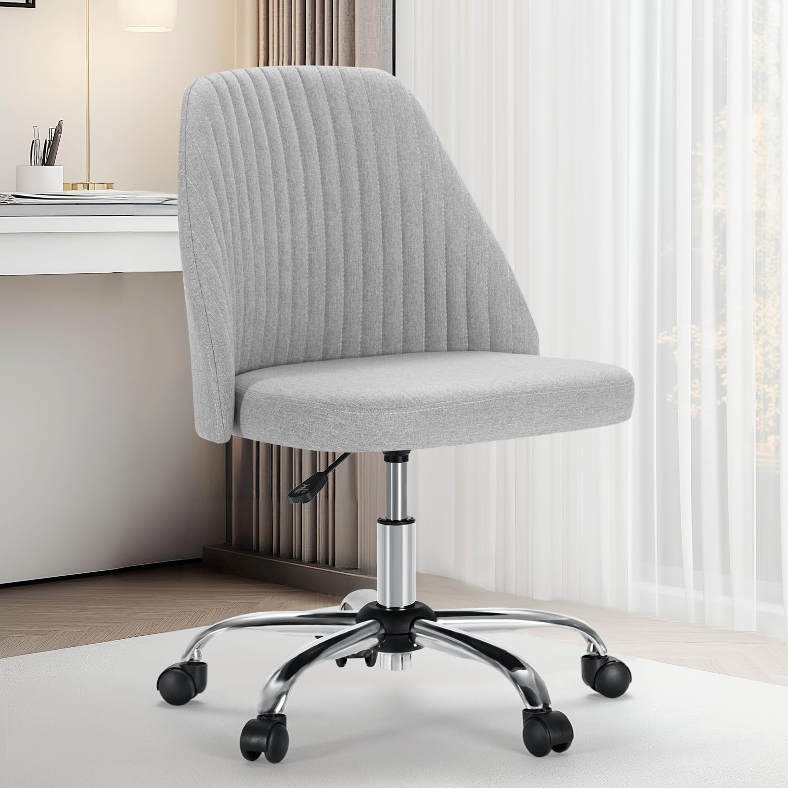 Sweetcrispy Armless Office Chair - Modern Fabric Swivel Desk Chair with Wheels & Adjustable Height, Ergonomic Computer Task Chair for Small Spaces | Perfect for Home Office, Study Room & Vanity Area
