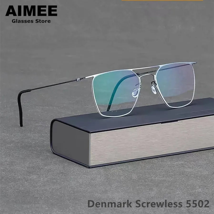 Aimee Unisex Full Rim Square Double Bridge Titanium Eyeglasses 5502 - Lightweight Durable Frame for Work, Reading & Fashion | Blue Light Blocking Glasses for Computer Use & Daily Wear