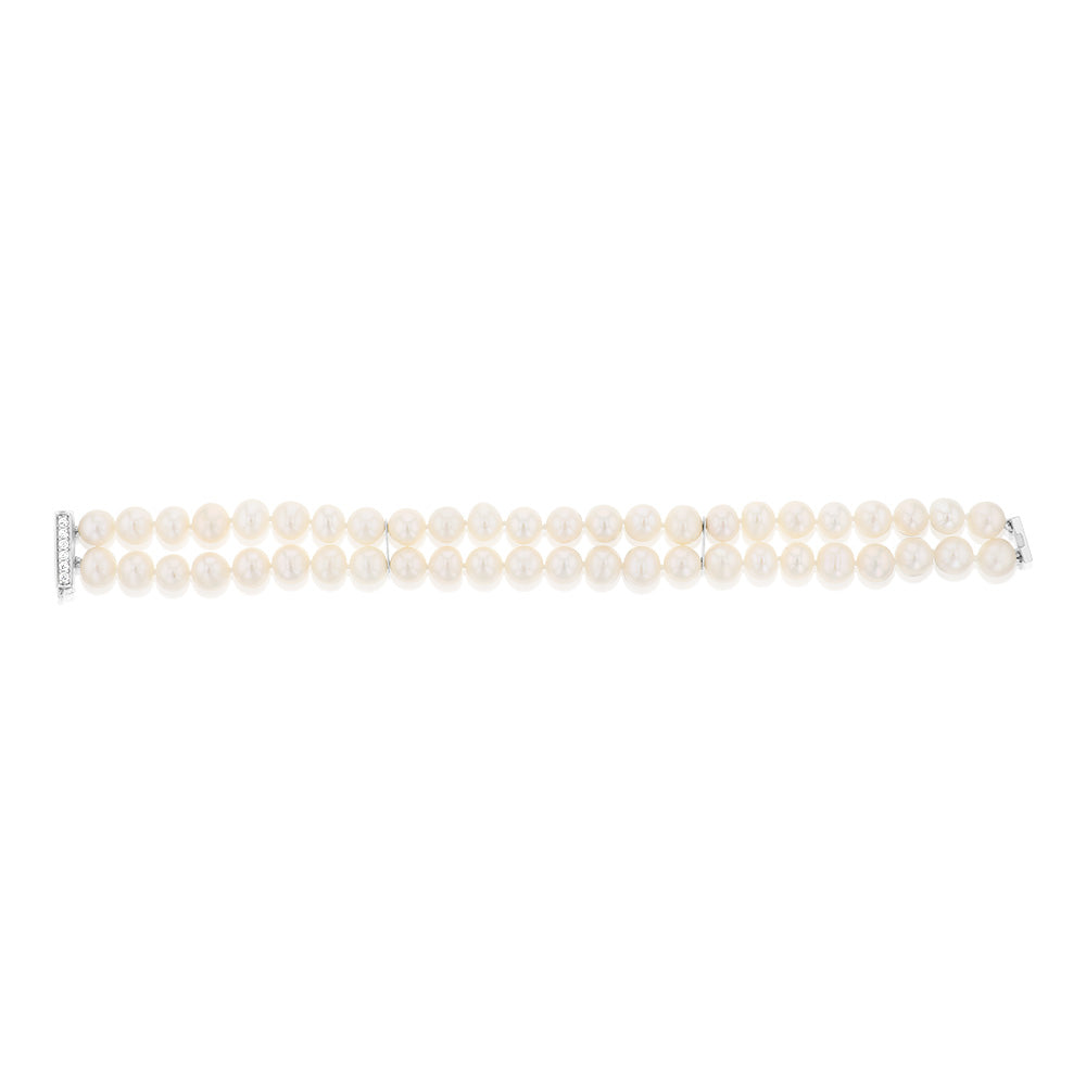 7-8mm Freshwater Pearl & Cubic Zirconia Sterling Silver Bracelet for Women - Elegant Jewelry Gift for Wedding, Anniversary & Special Occasions