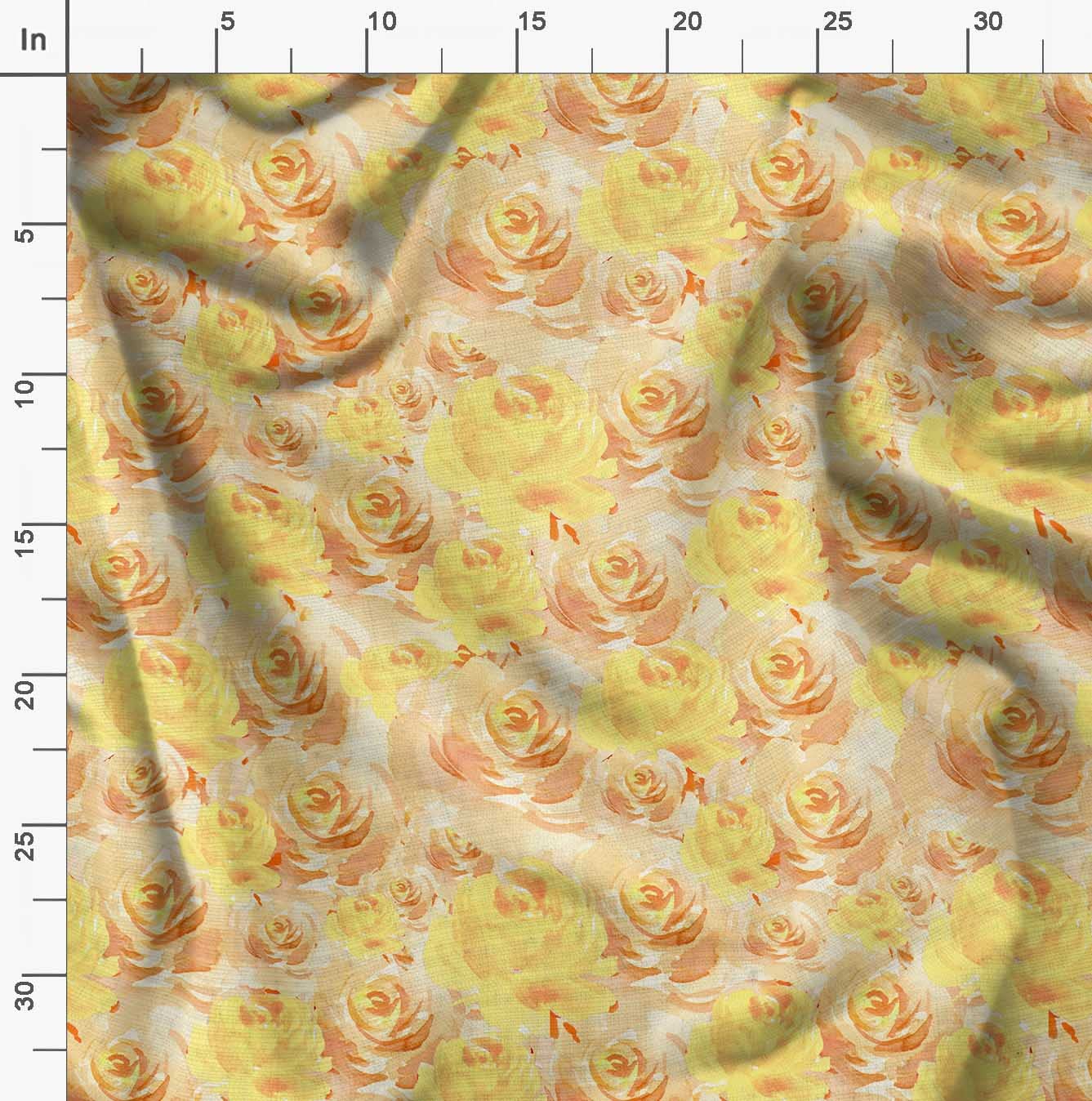 Soimoi Moss Georgette Yellow Floral Fabric by The Yard - 44 Inch Wide Grandiflora Roses Printed Fabric for Dresses, Curtains & Home Decor | Luxurious Elegant Fashion & Interior Design Material
