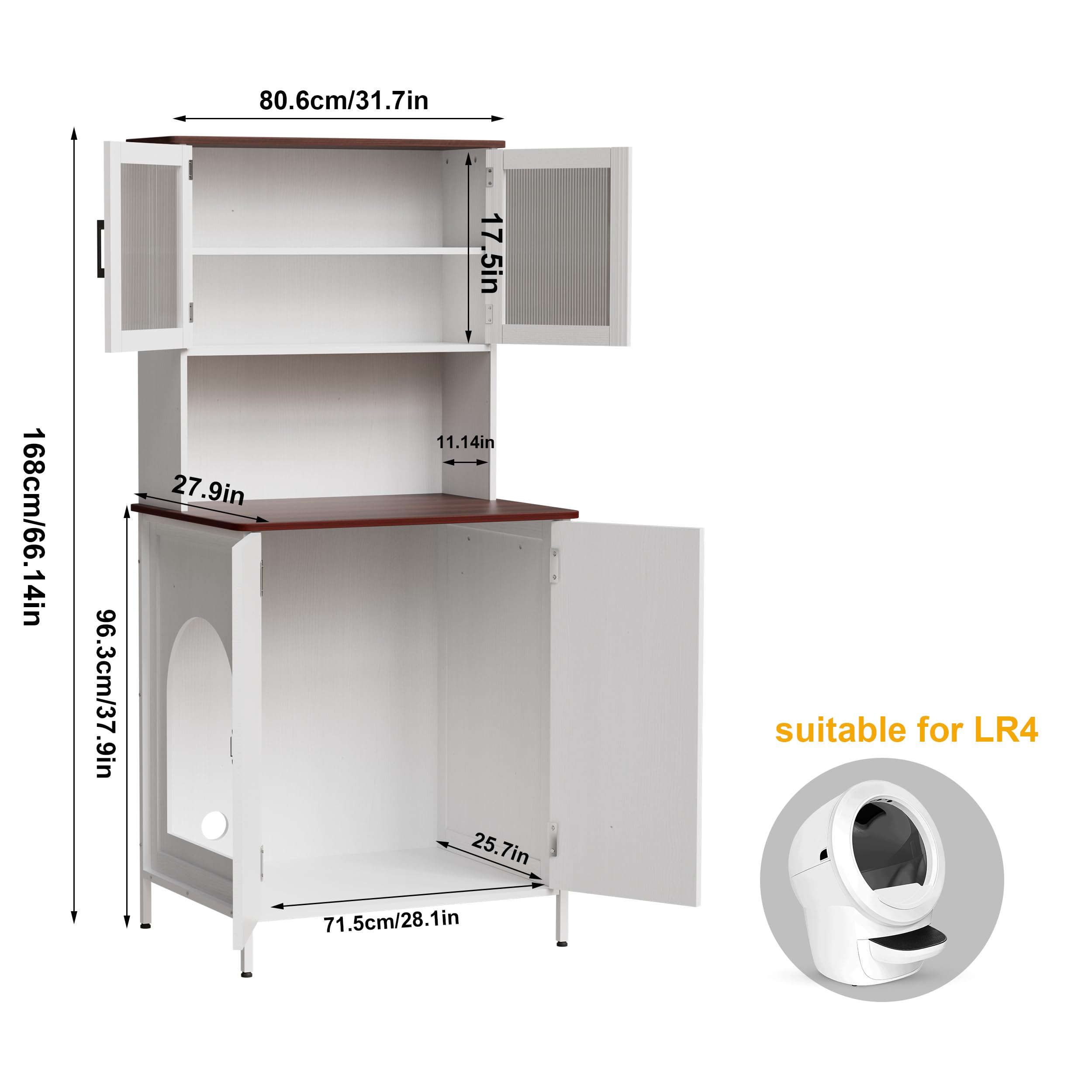 PAKASEPT Cat Litter Box Enclosure Furniture for Self-Cleaning Litter Box - Modern Litter Box Cabinet with Shelves & Doors for Large Smart Cat Toilet - Perfect for Living Room, Bedroom or Home Office Decor