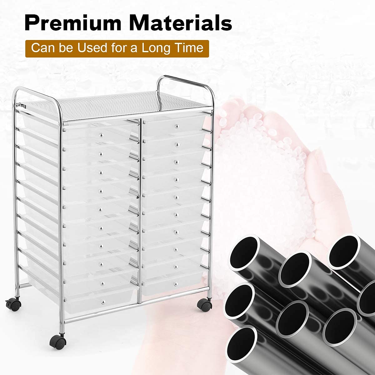 20-Drawer Rolling Storage Cart with Wheels - Mobile Organizer for Books, Papers & Office Supplies - Perfect for School, Office & Home Use - Clear Plastic Utility Trolley (Great for Classroom Organization & Craft Room Storage)