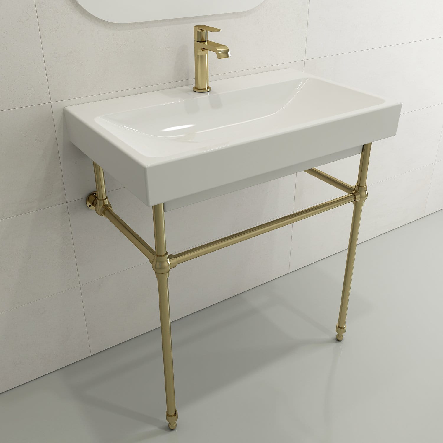 BOCCHI SCALA ARCH 32 Inch Wall Mounted Fireclay Bathroom Sink with Single Hole Faucet - Perfect for Modern Small Bathrooms, Powder Rooms & Vanities