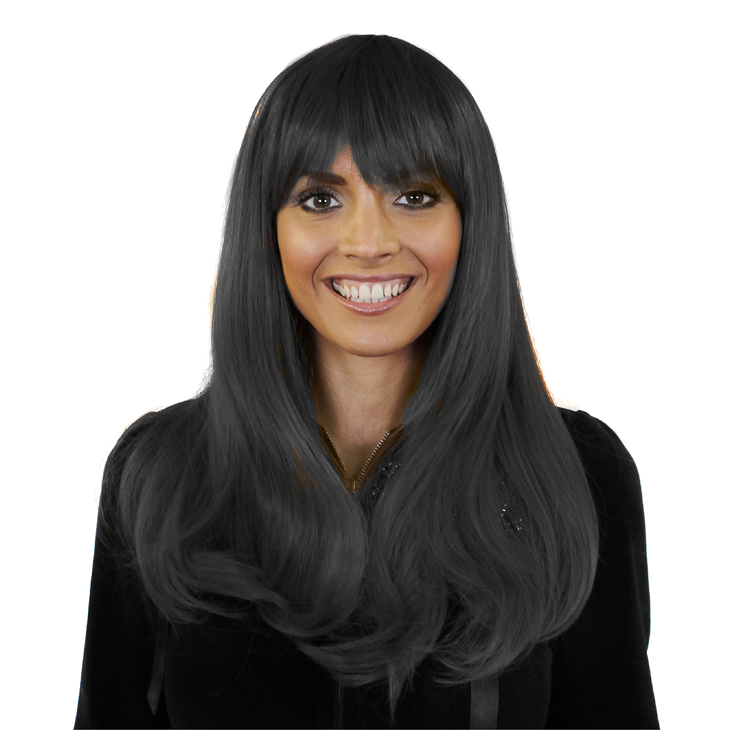 Long Black Heat Resistant Synthetic Wig - Straighten, Curl & Style - Versatile Heat-Friendly Wig for Daily Wear, Cosplay & Special Occasions