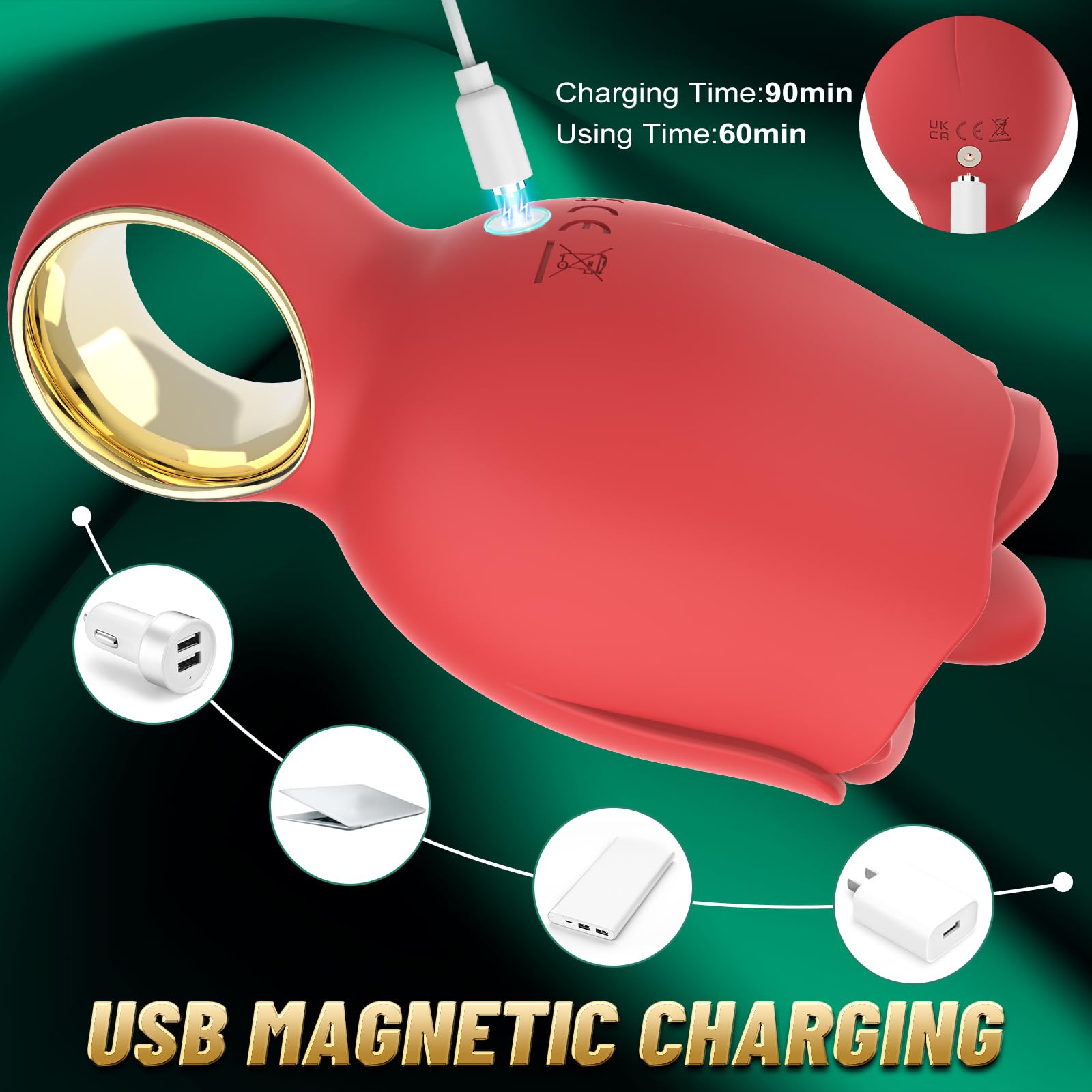 Rose Vibrator for Women - 360° Rotating Licking Tongue Clitoral Stimulator with 8 Vibration Modes & Ergonomic Handle | Adult Sex Toy for Solo Play, Couples Play & Sensual Massage
