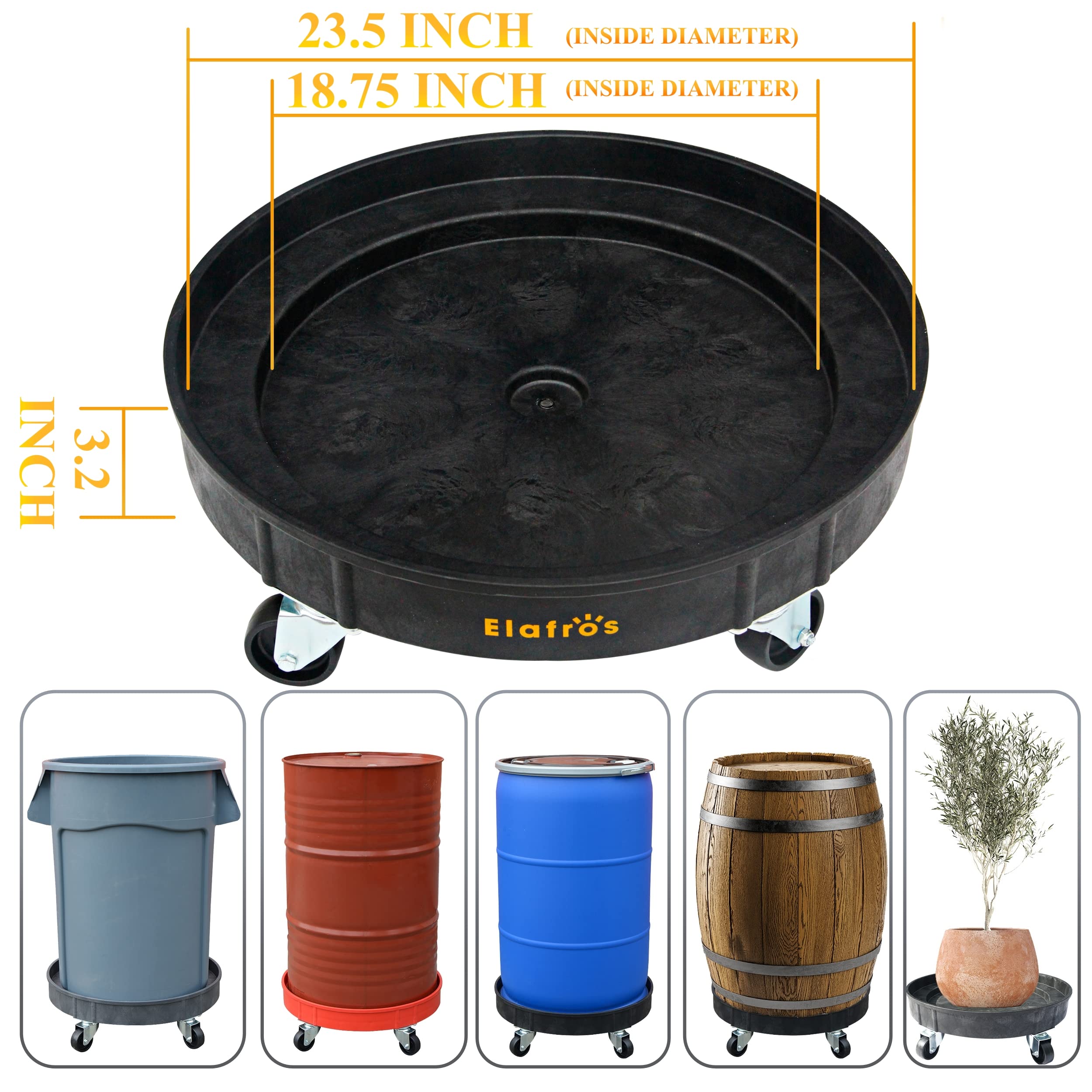 Heavy Duty Plastic Drum Dolly for 30 & 55 Gallon Barrels - 900 lb Capacity Barrel Cart with 5 Swivel Casters - Black (2 Pack) - Ideal for Warehouse, Industrial, and Home Storage Use