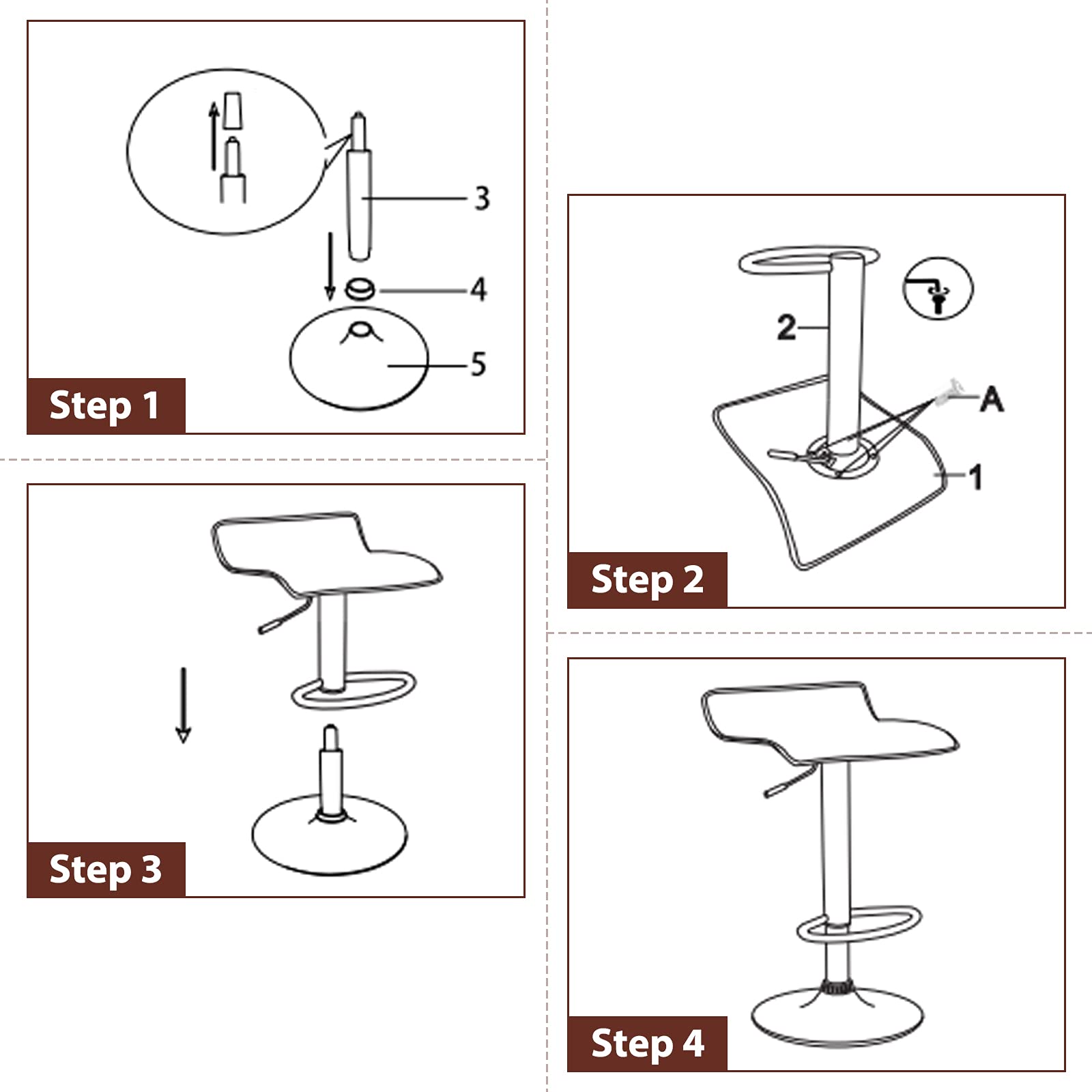 **Casart 4-Piece Adjustable Swivel Bar Stool Set with Footrest - PU Leather Upholstery, Chrome Base & Hydraulic Lift - Modern Counter Height Stools for Kitchen Island, Dining Room, Pub or Cafe (Black) - Perfect for Entertaining, Breakfast Bars & Home Decor**