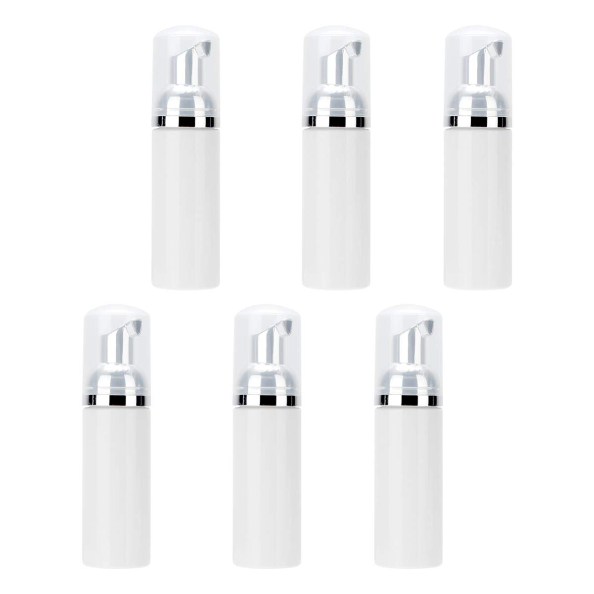 Beaupretty 6-Pack Empty Foam Dispenser Bottles - Refillable Plastic Lotion Pump Containers with Silver Pump Heads for Shampoo, Soap & Cosmetics | Travel & Home Use