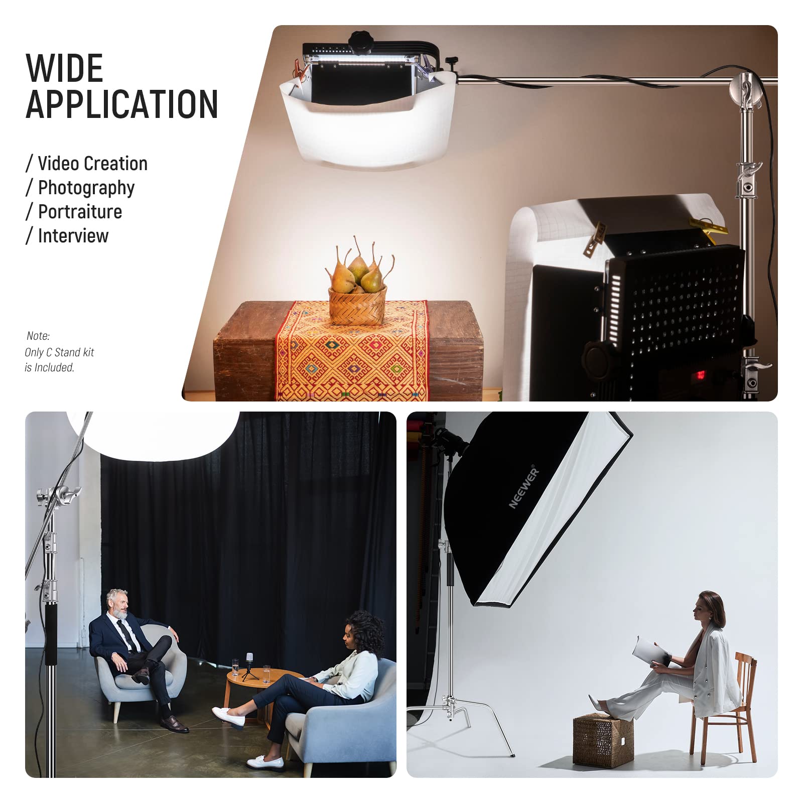 NEEWER Professional C Stand with Boom Arm - 100% Stainless Steel Heavy Duty Photography Light Stand, 10.8ft Max Height with Air Cushion & 4.2ft Holding Arm for Studio Lighting, Softbox, Reflector - Perfect for Photography Studios, Video Production, and Film Sets