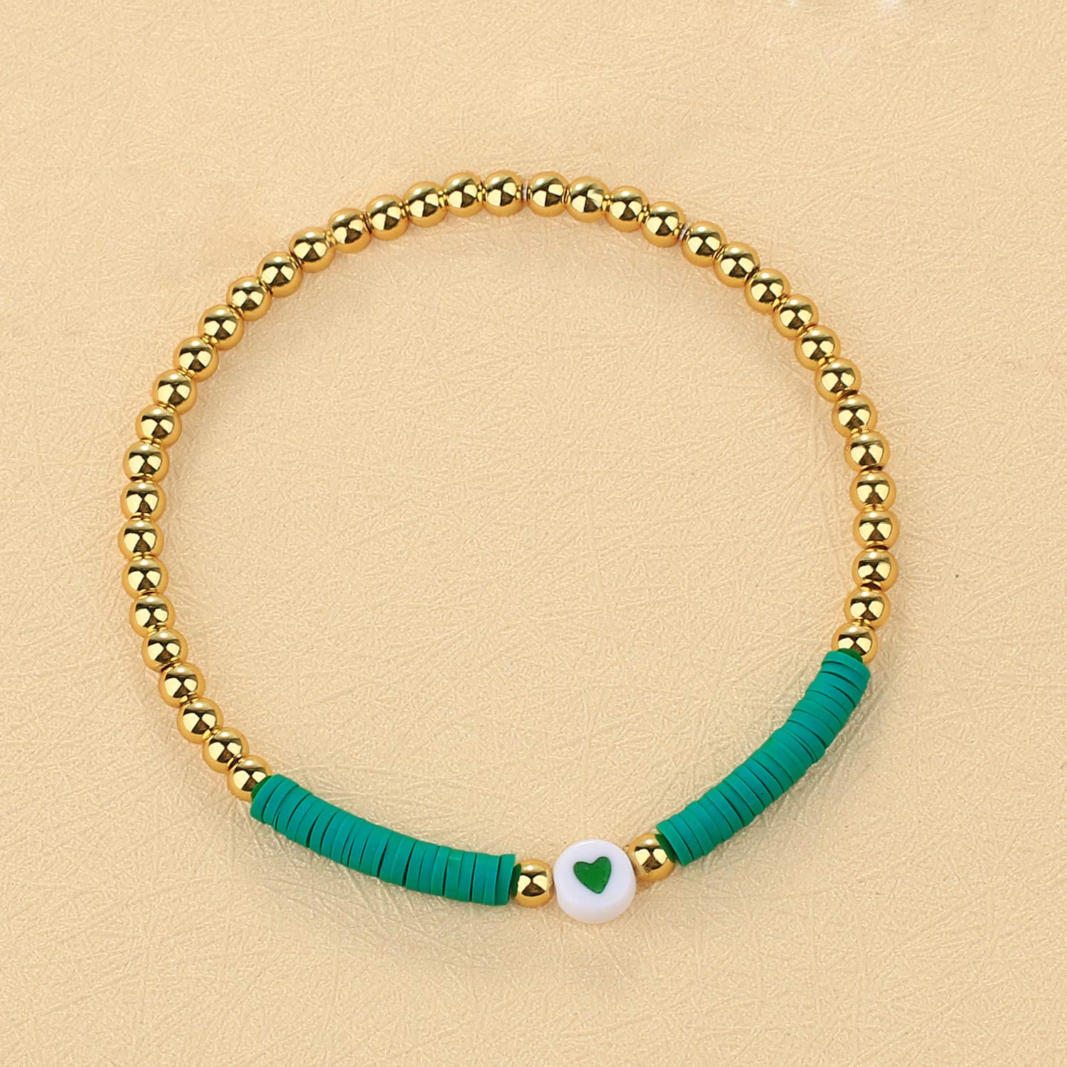 KELITCH Gold Heart Stretch Beaded Charm Bracelet for Women - Elegant Adjustable Jewelry Gift for Valentine's Day, Anniversary & Birthday (Perfect for Everyday Wear & Special Occasions)