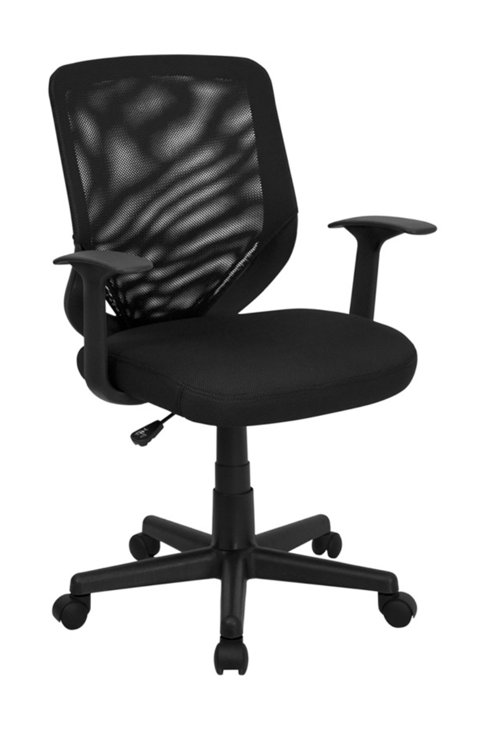 FLASH Norris Mid Back Black Mesh Office Chair with T-Arms & Swivel Base - Ergonomic Task Chair for Home & Office Workspaces