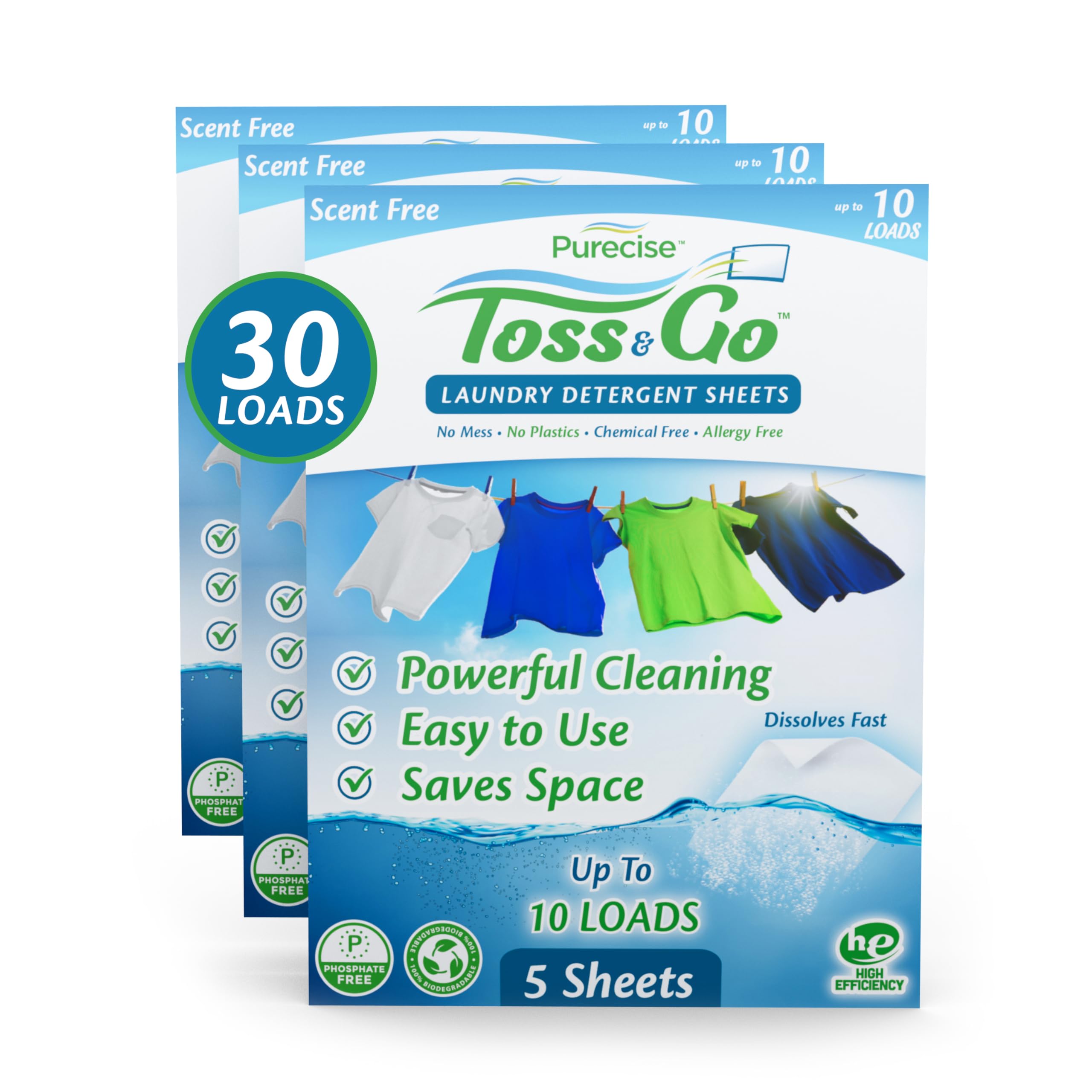 Eco-Friendly Travel Laundry Detergent Sheets - Unscented, Lightweight & Mess-Free (30 Loads/15 Sheets) | Perfect for Cruise, Airplane & Camping Trips | Compact Toiletries for On-the-Go Washing