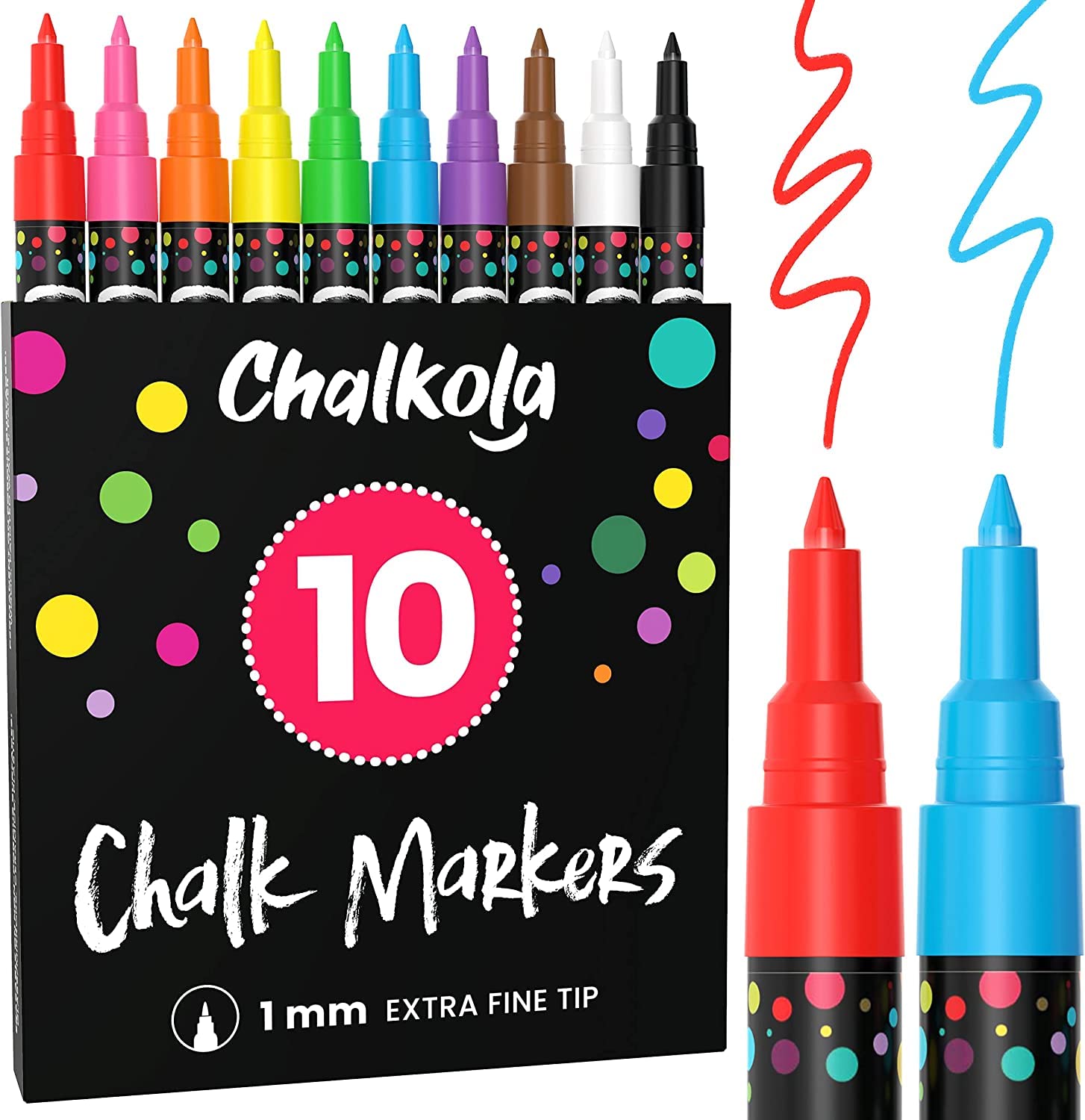 Extra Fine Tip Liquid Chalk Markers (10 Pack) - 1mm Ultra Fine Dry Erase Markers for Chalkboard, Windows, Glass, Bistro Signs - Includes 50 Chalk Labels - Perfect for Restaurants, Cafes, Classrooms & DIY Craft Projects