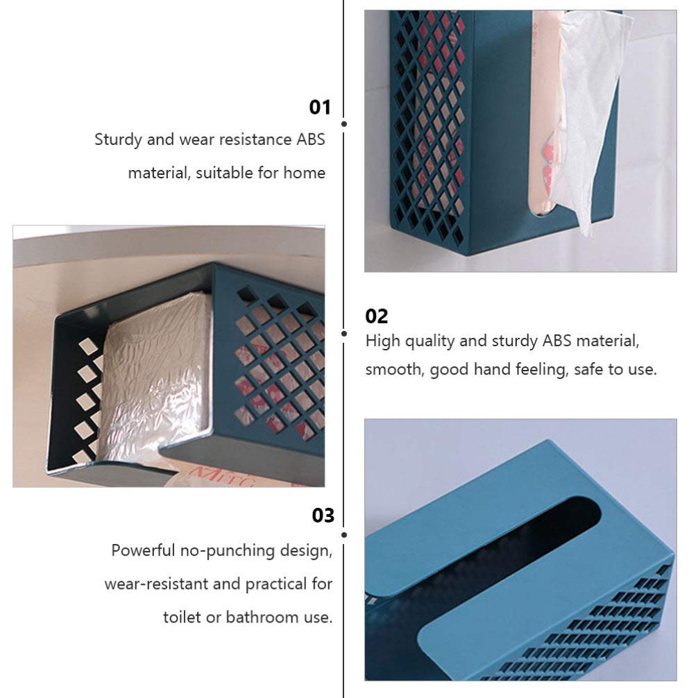 Wall Mounted Tissue Box Holder - Blue Bathroom & Kitchen Organizer for Home Use