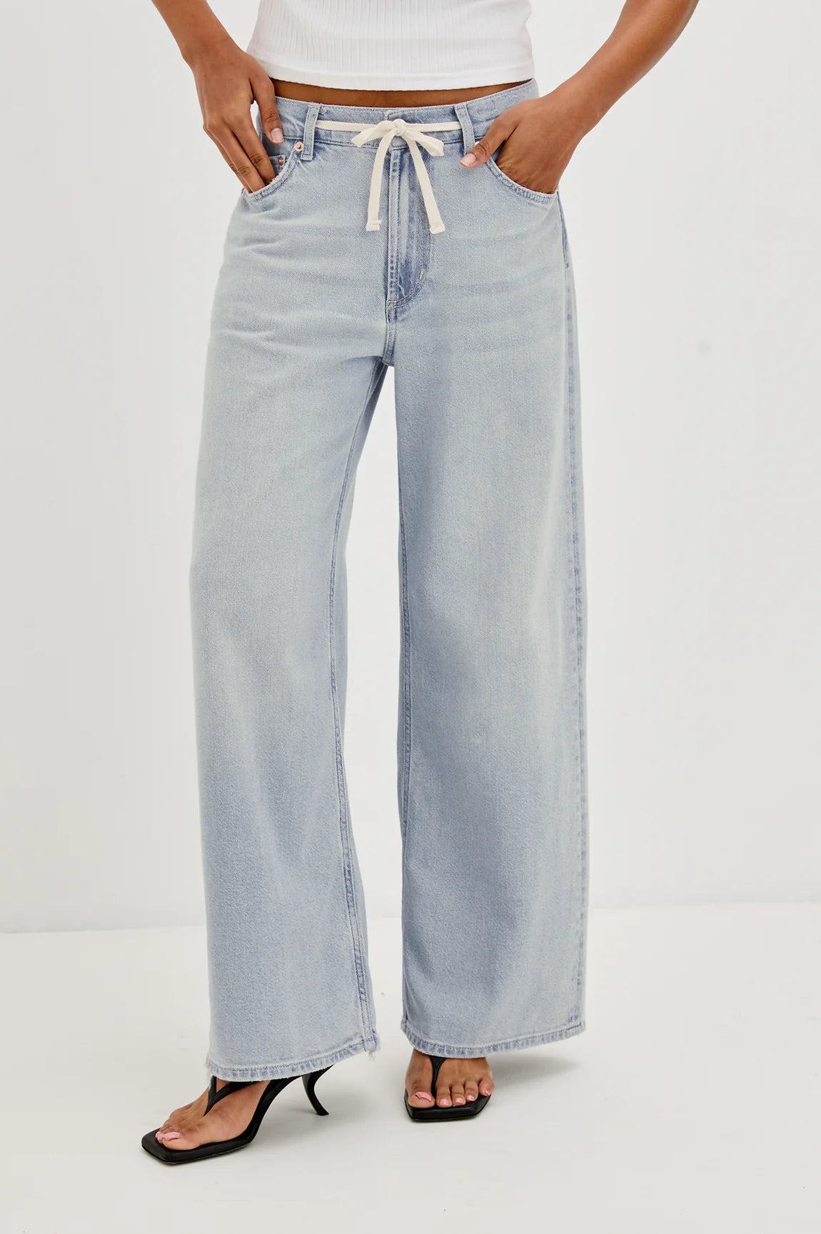 Angeleno Crop Drawstring Jean - High Waisted Denim Shorts for Women | Casual Summer Outfit, Beachwear & Street Style Fashion