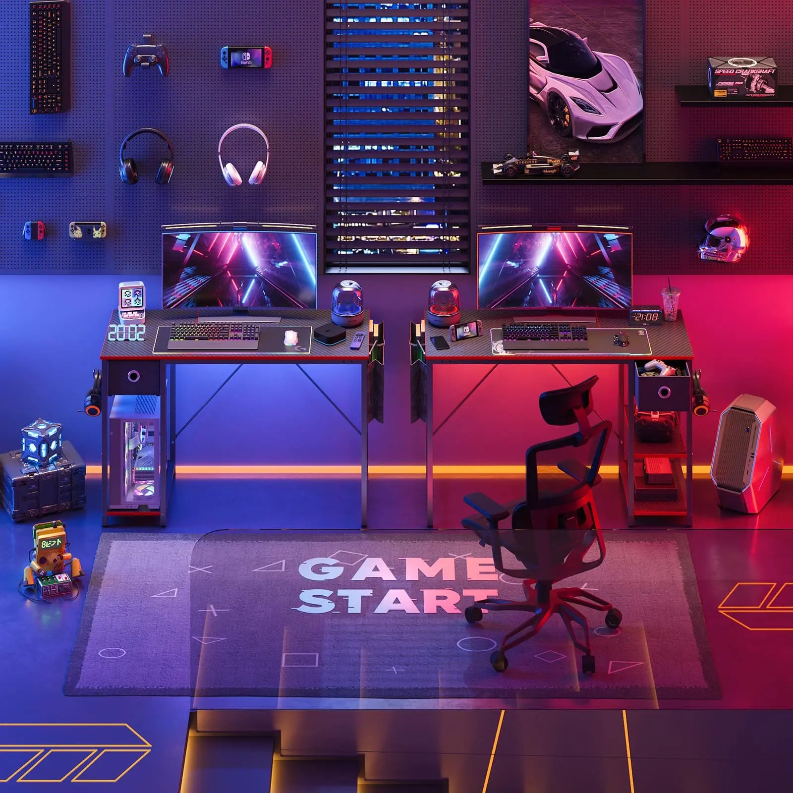 Bestier 47 Inch Modern LED Computer Desk with Storage Drawer - Home Office Desk for Work, Study & Gaming - Space-Saving Writing Table with Built-in Storage