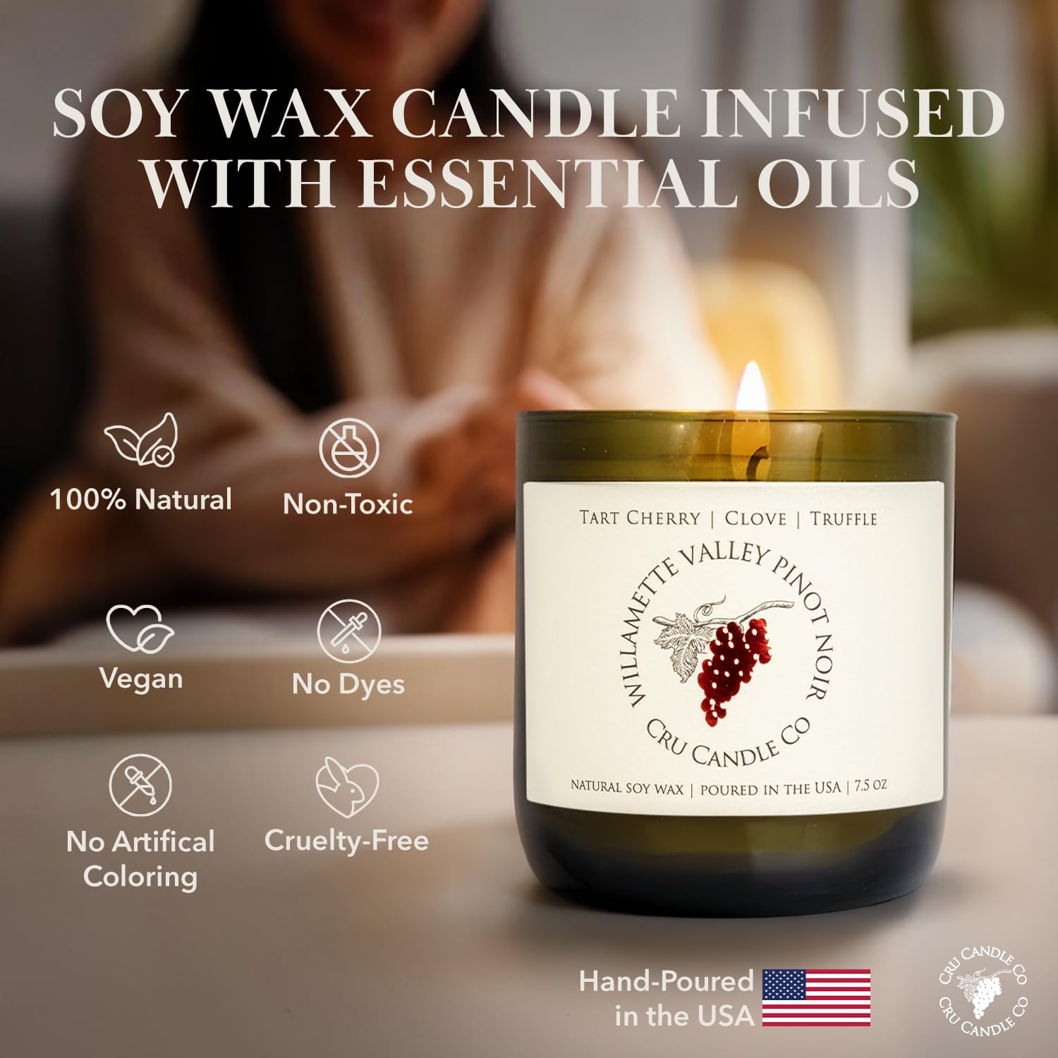 Premium Wine Scented Soy Candles - Willamette Valley Pinot Noir Inspired Aroma, Natural Soy Wax Gifts for Wine Lovers (Perfect for Romantic Dinners, Home Decor & Wine-Themed Parties)