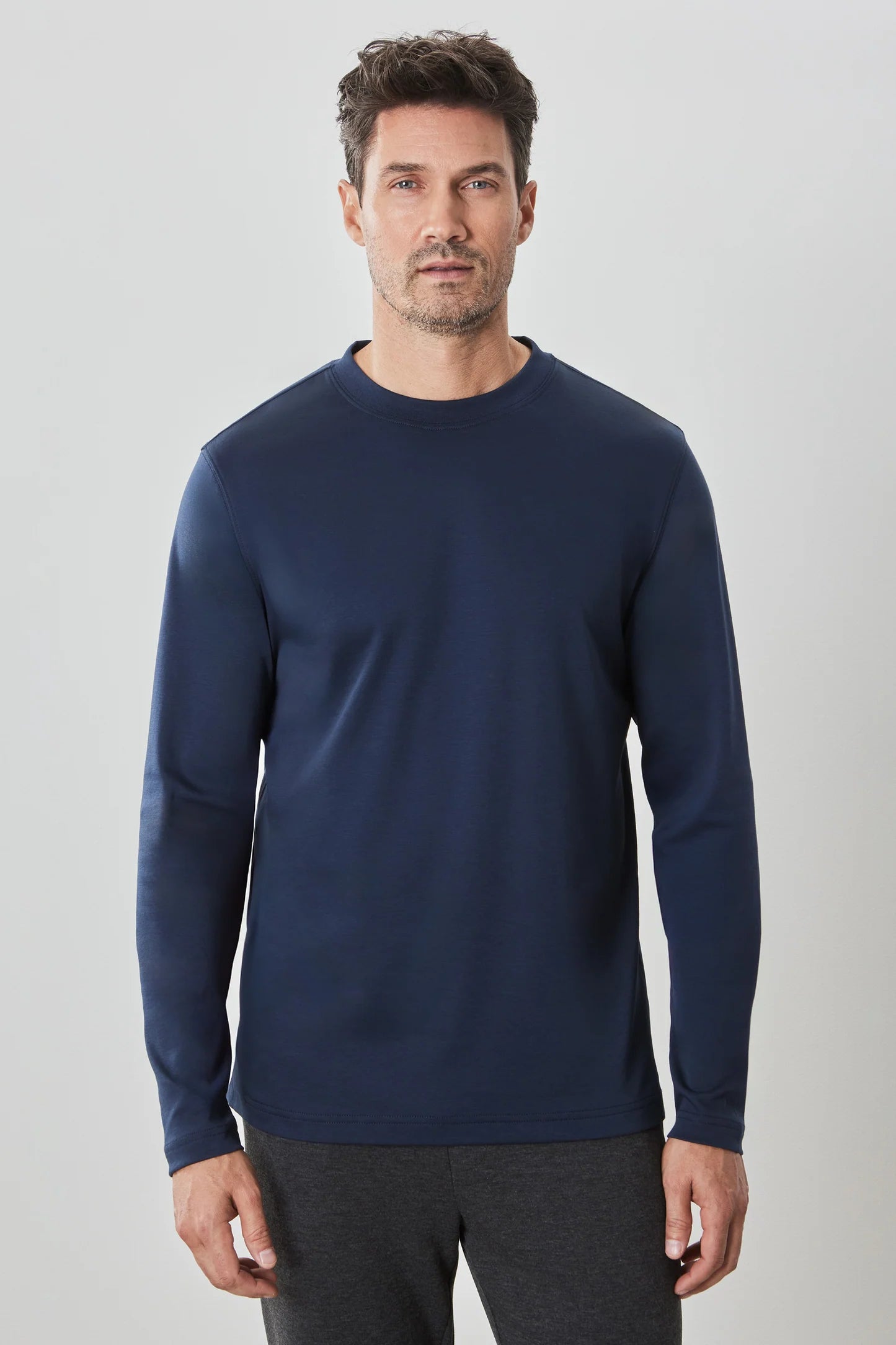 Robert Barakett Long Sleeve High Crew Neck T-Shirt for Men - Premium Cotton Casual Shirt for Work, Travel & Everyday Wear