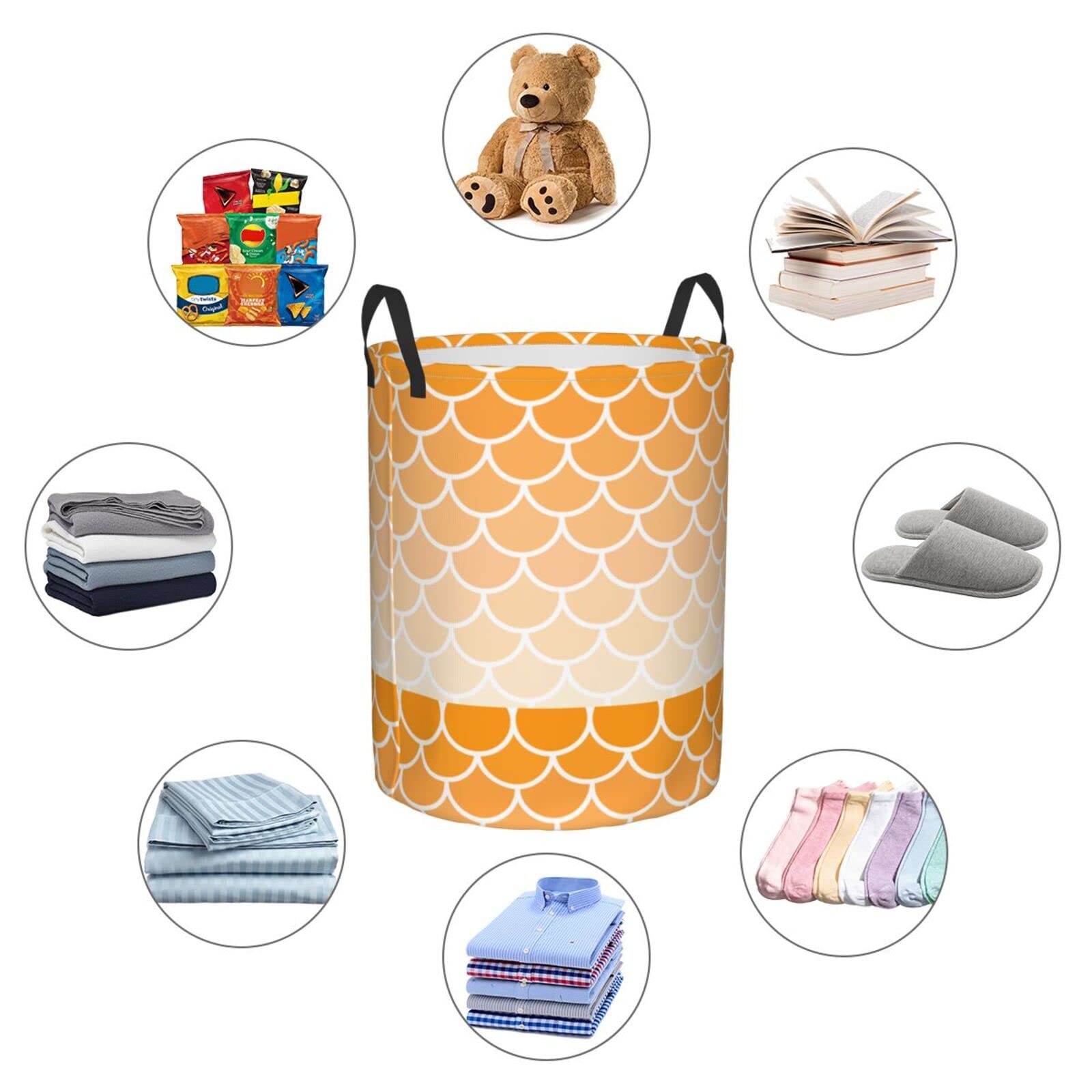 Mermaid Laundry Hamper - Collapsible & Foldable Clothes Basket with Handles, Easy Carry Storage Organizer for Bedroom, Kids Toys, or Travel - Orange (Perfect for Small Spaces & Laundry Room Organization)