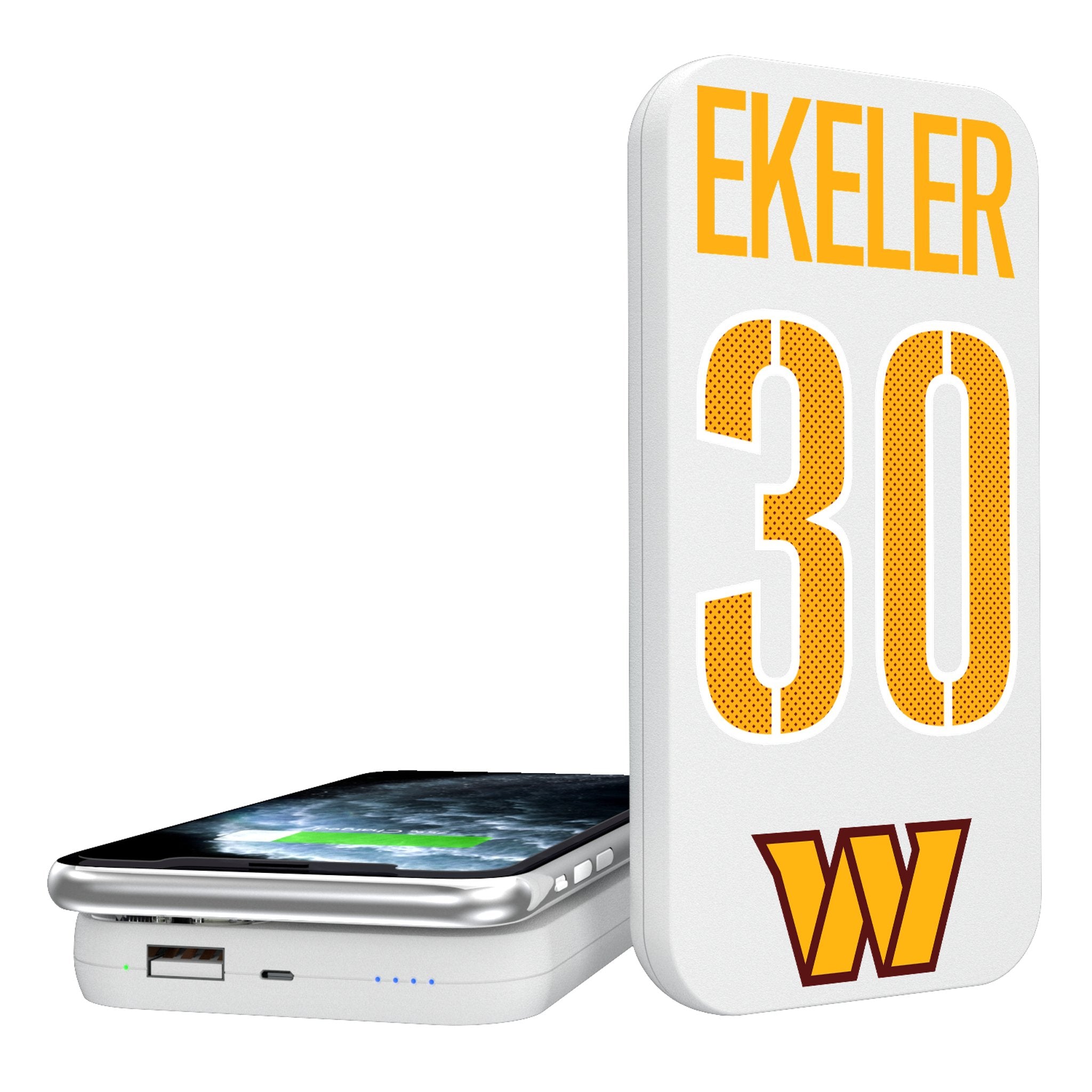 Austin Ekeler Washington Commanders 30th Anniversary 5000mAh Portable Wireless Charger - Fast Charging Power Bank for iPhone, Samsung & AirPods - Perfect for Travel, Office & Game Day