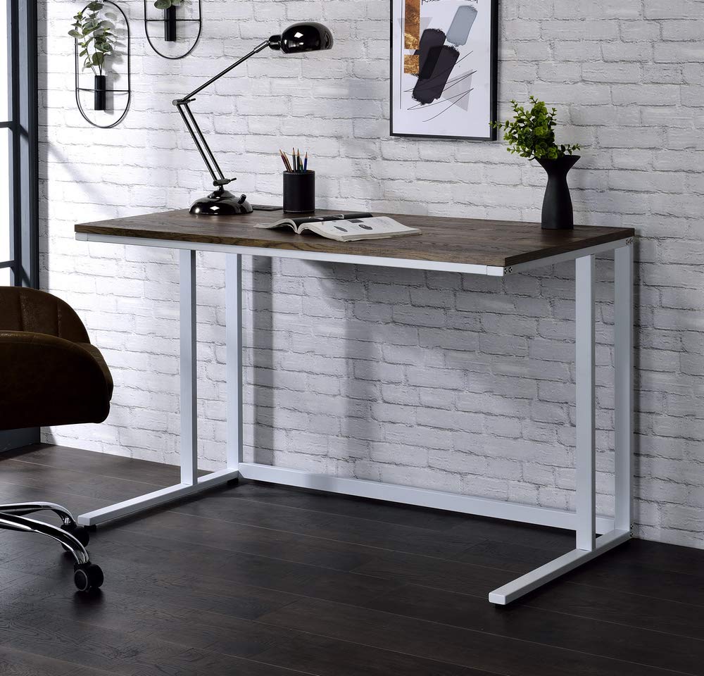 Acme Tyrese Walnut & White Wooden Rectangle Writing Desk with USB Port - Perfect for Home Office, Study & Workspace Organization