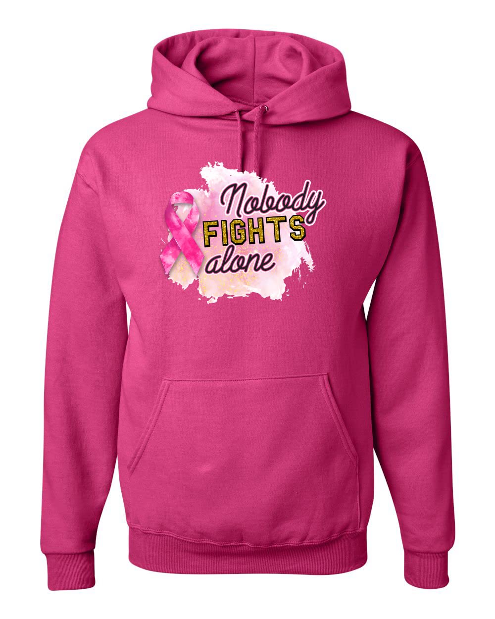 Wild Bobby Nobody Fights Alone Watercolor Sparkles Breast Cancer Awareness Unisex Graphic Hoodie - Comfortable Cotton Pullover for Cancer Support, Fundraising Events & Everyday Wear