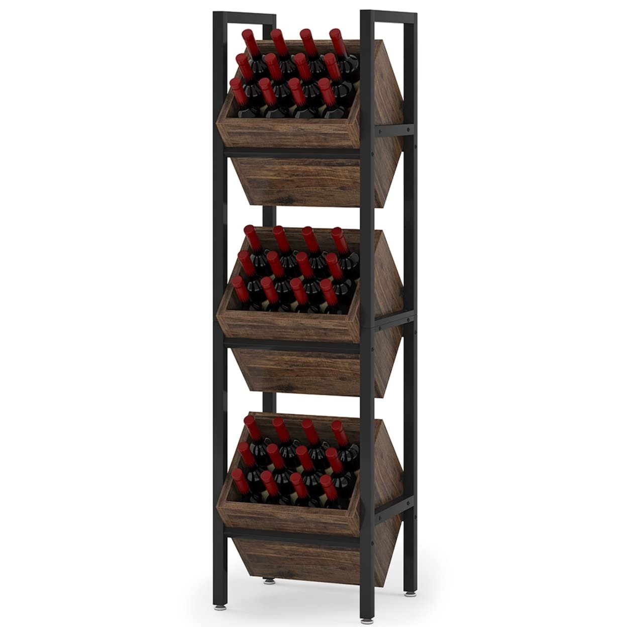 Tribesigns 3-Tier Wooden Wine Rack - Freestanding Floor Wine Storage Stand, Sturdy Wobble-Free Wine Holder & Display Shelf for Liquor Bottles - Perfect for Kitchen, Cellar, Bar, Dining Room & Home Decor