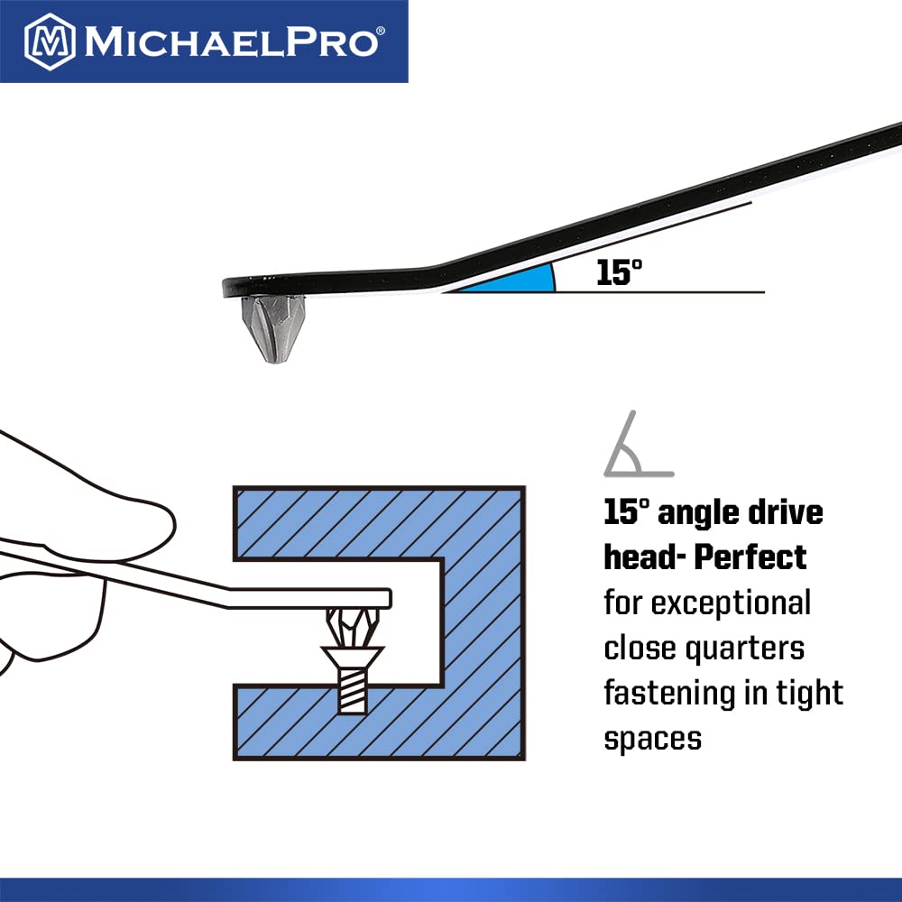 MichaelPro 5-Piece Ultra Low Profile Offset Screwdriver Set - Slim Angled Screwdrivers for Tight Spaces (Phillips/Slotted/Pozi) | MP002028 | Perfect for Electronics Repair, Automotive Work & DIY Projects