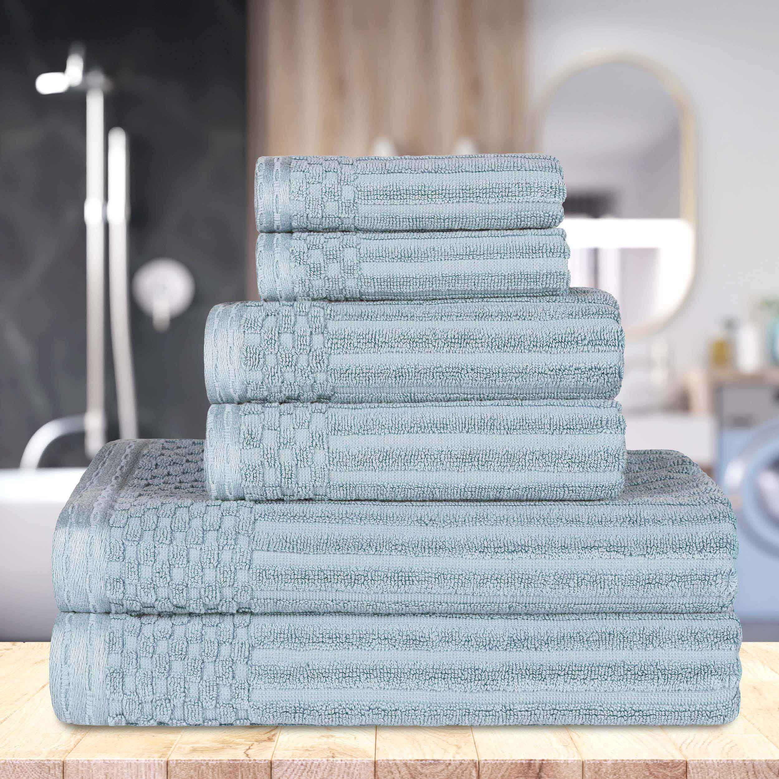 Premium 6-Piece Cotton Ribbed Textured Towel Set - Medium Weight, Soft & Absorbent Bath Towels for Spa, Gym, and Everyday Use