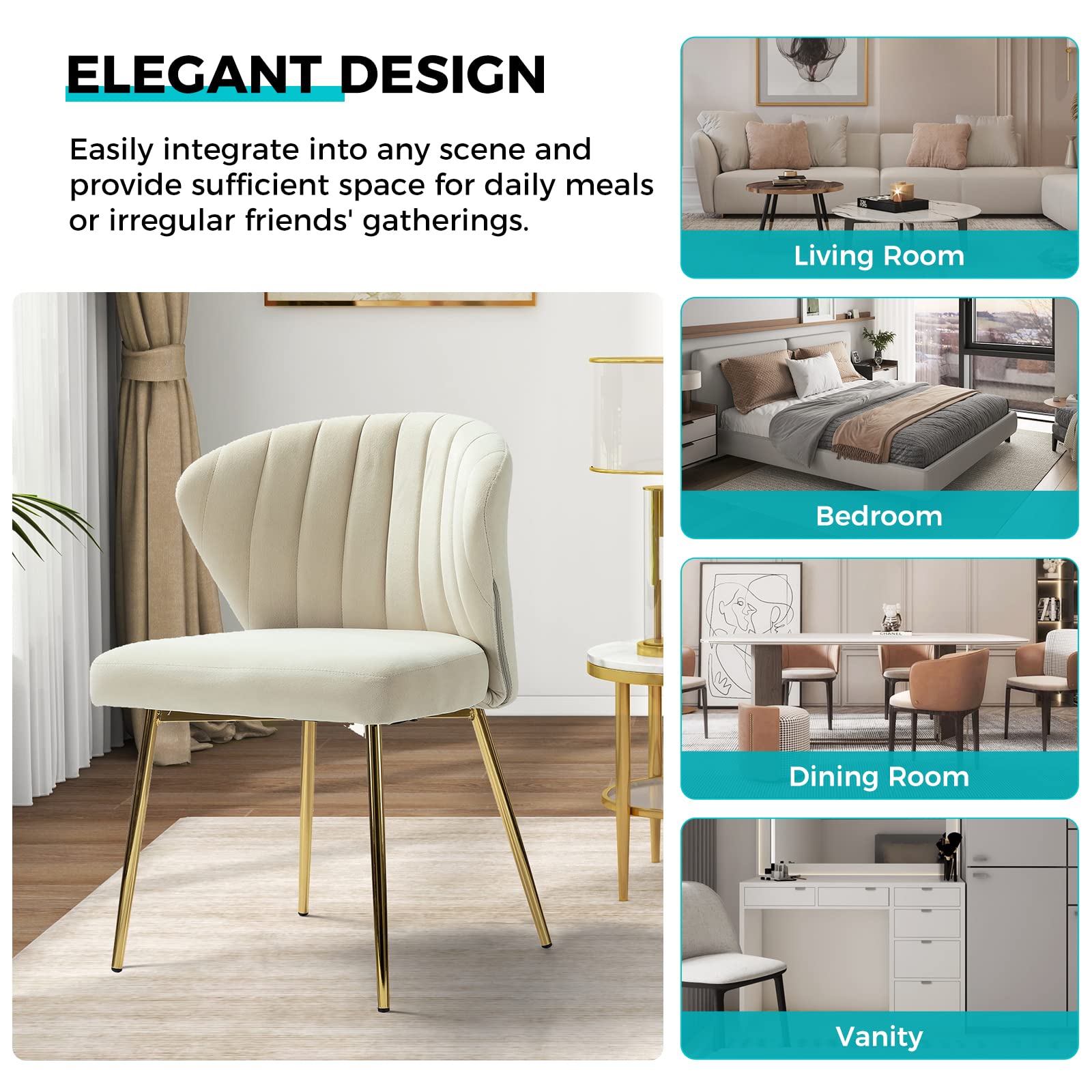 Modern Velvet Dining Room Chairs with Golden Metal Legs - Tufted Back Upholstered Accent Chair for Kitchen, Vanity, Patio & Beauty Room (TAN, 1-Pack) - Perfect for Small Spaces, Home Decor & Stylish Seating
