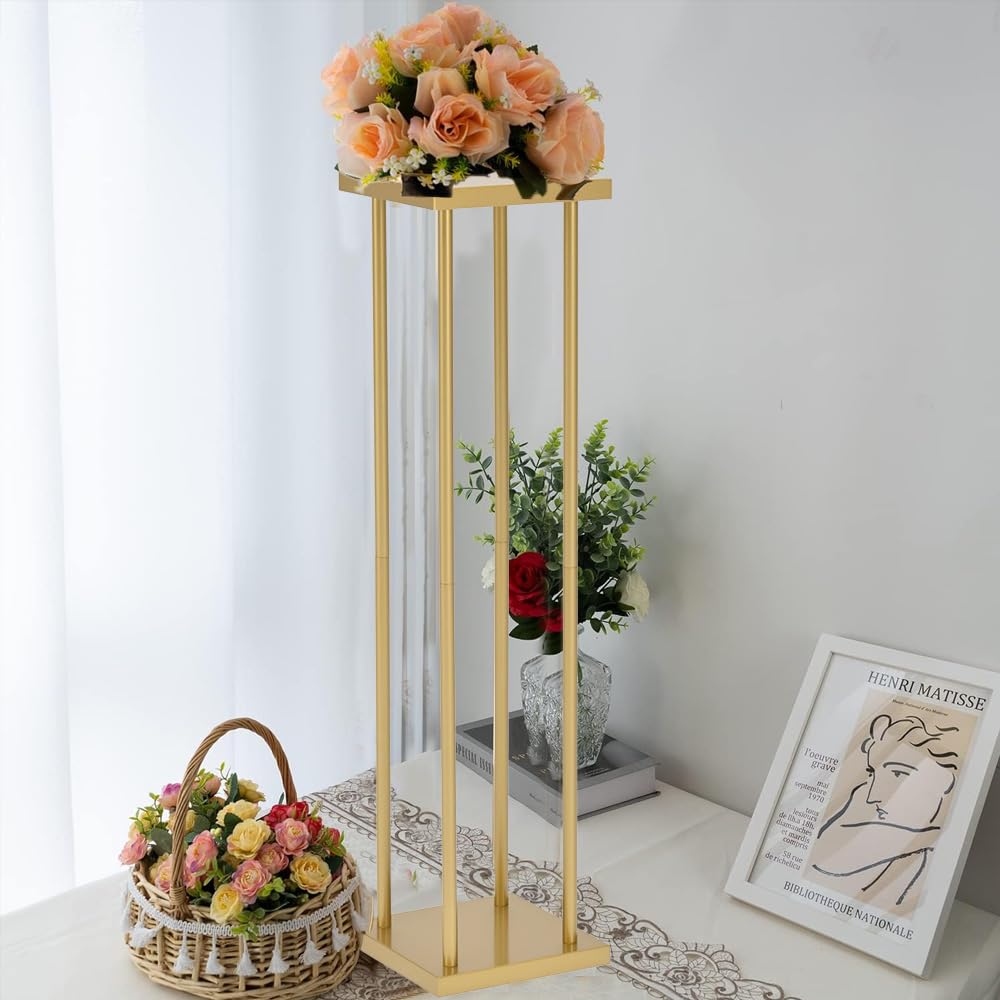 Vincidern 4-Piece Gold Flower Stand Centerpieces for Wedding Table Decorations - 31.5 Inch Tall Metal Floral Display Stand for Weddings, Events & Parties - Perfect for Aisle Decor, Reception Tables and Special Occasion Centerpieces