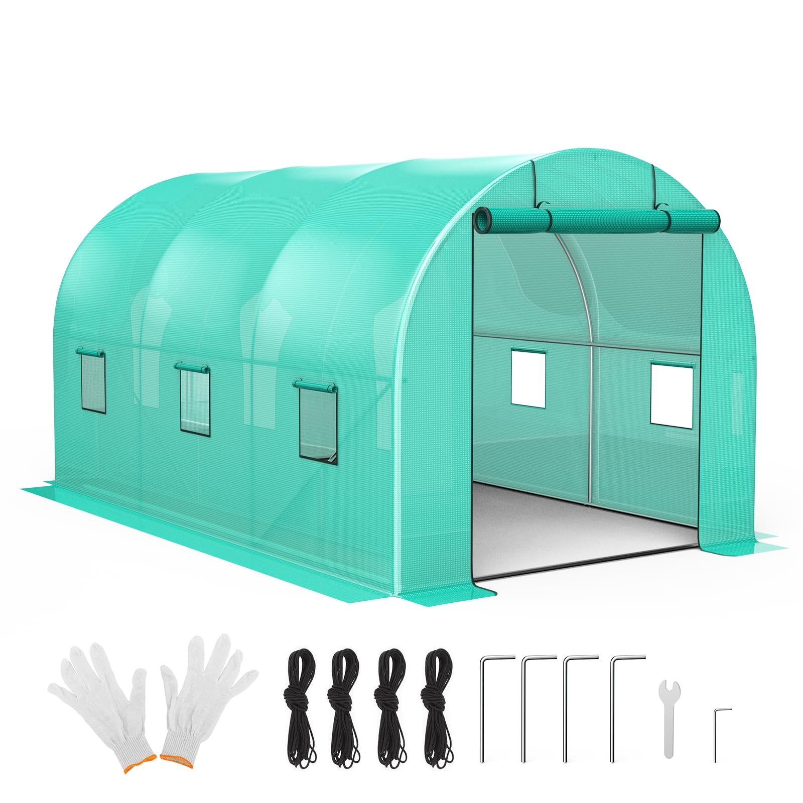 GARVEE 13'x8'x7' Walk In Greenhouse Tunnel with Galvanized Steel Frame - 140g/m² PE Cover, Roll-Up Zipper Door & 6 Vent Windows | Durable Hoop House for Gardening, Plant Protection & Year-Round Growing | Perfect for Backyards, Urban Farming & Hobby Gardeners