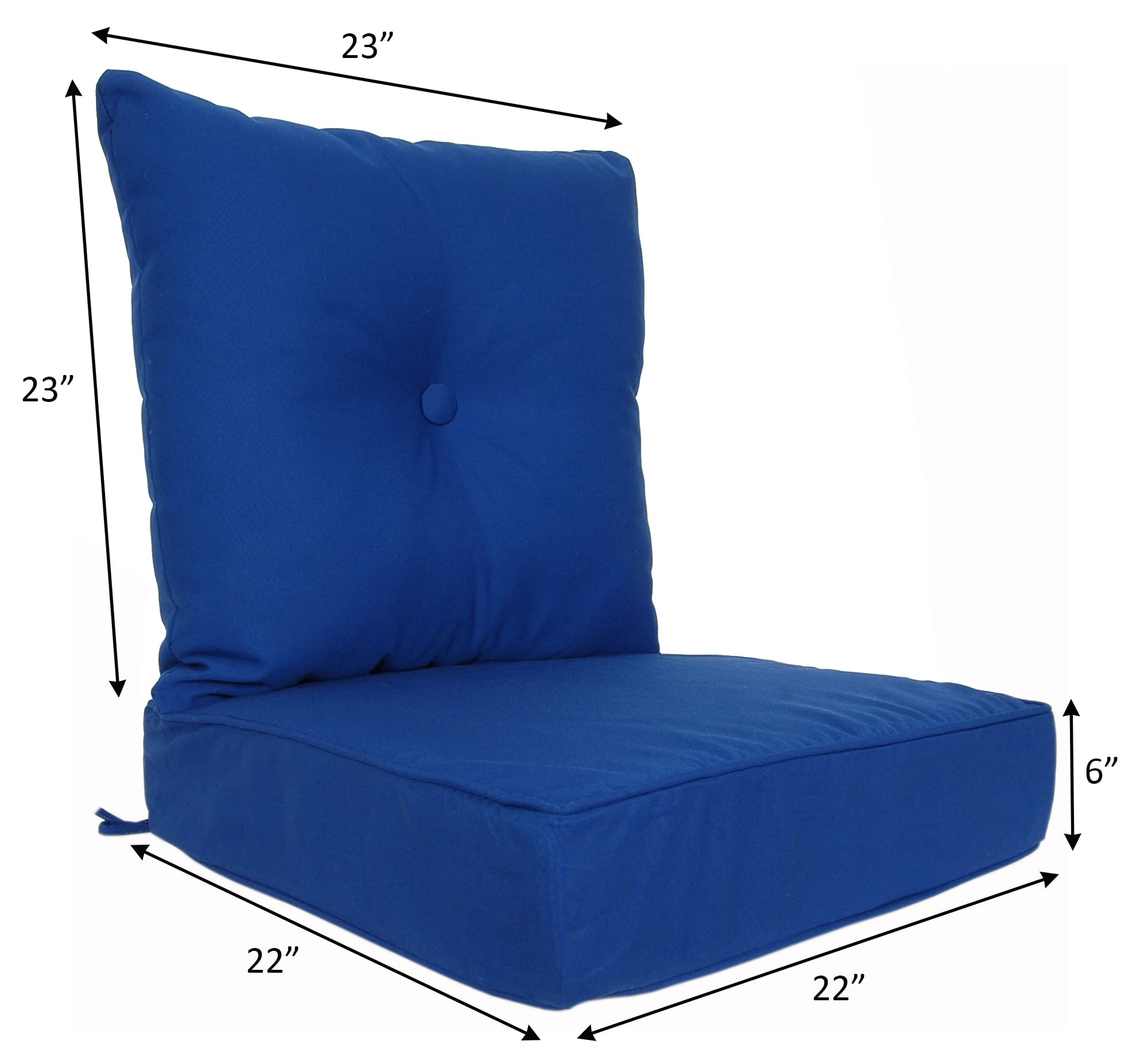 Premium Sunbrella Outdoor/Indoor Patio Cushion Set - 22x22x6 Inch Seat & 23x23x7 Inch Back (2-Piece) - Waterproof Canvas in True Blue - Perfect for Garden Chairs, Porch Furniture & Deck Lounging