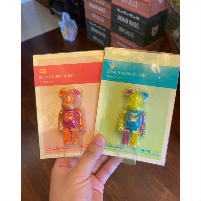 Limited Edition Medicom Be@rbrick 2008 Futuristic Bear Set 100% - Rare Collectible for Display, Gifts & Anime Fans