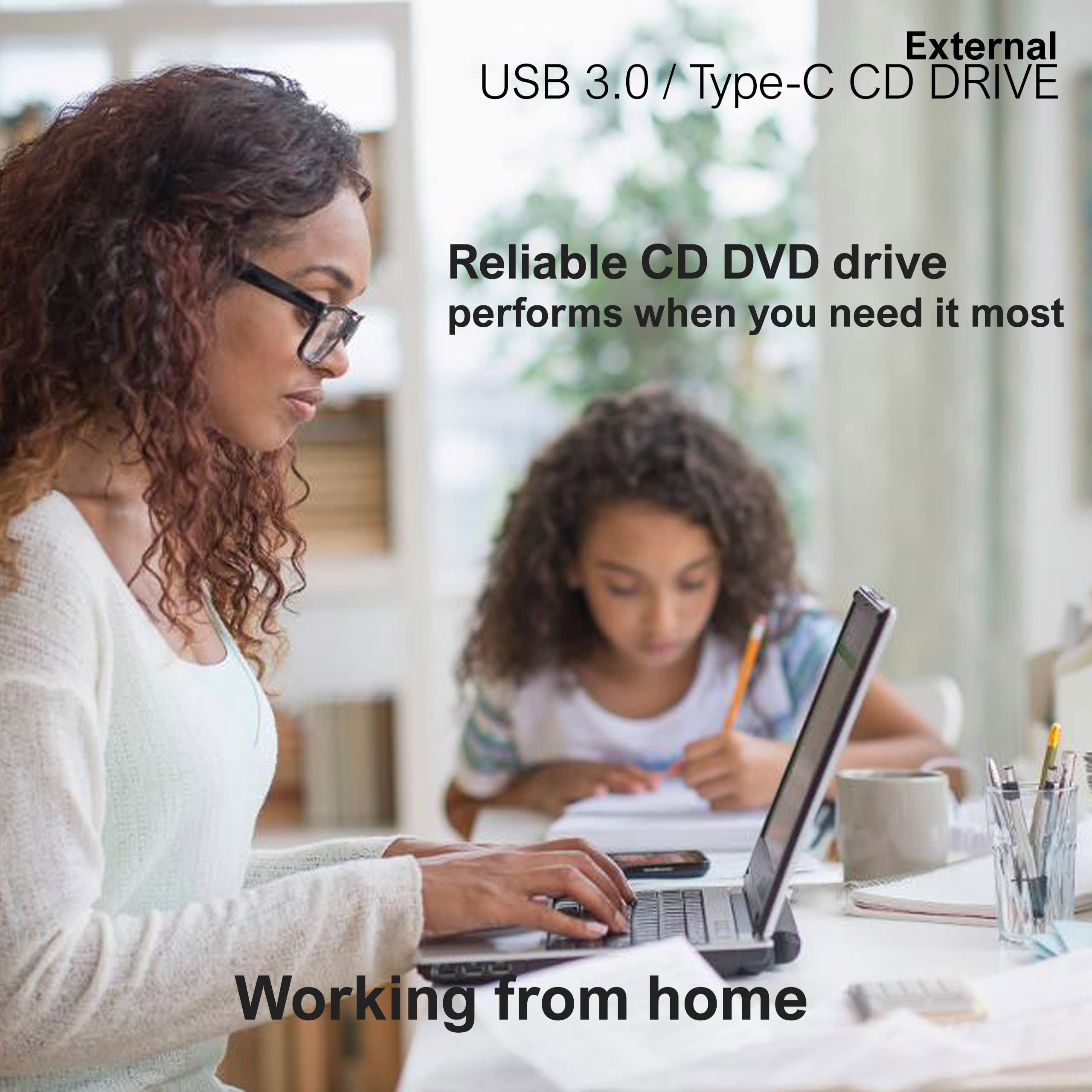 KamKorda External CD DVD Drive for Laptop - USB 3.0 & USB-C Slim Portable CD/DVD RW Burner Writer for MacBook, PC, Windows | Perfect for Data Backup, Movie Playback & Software Installation