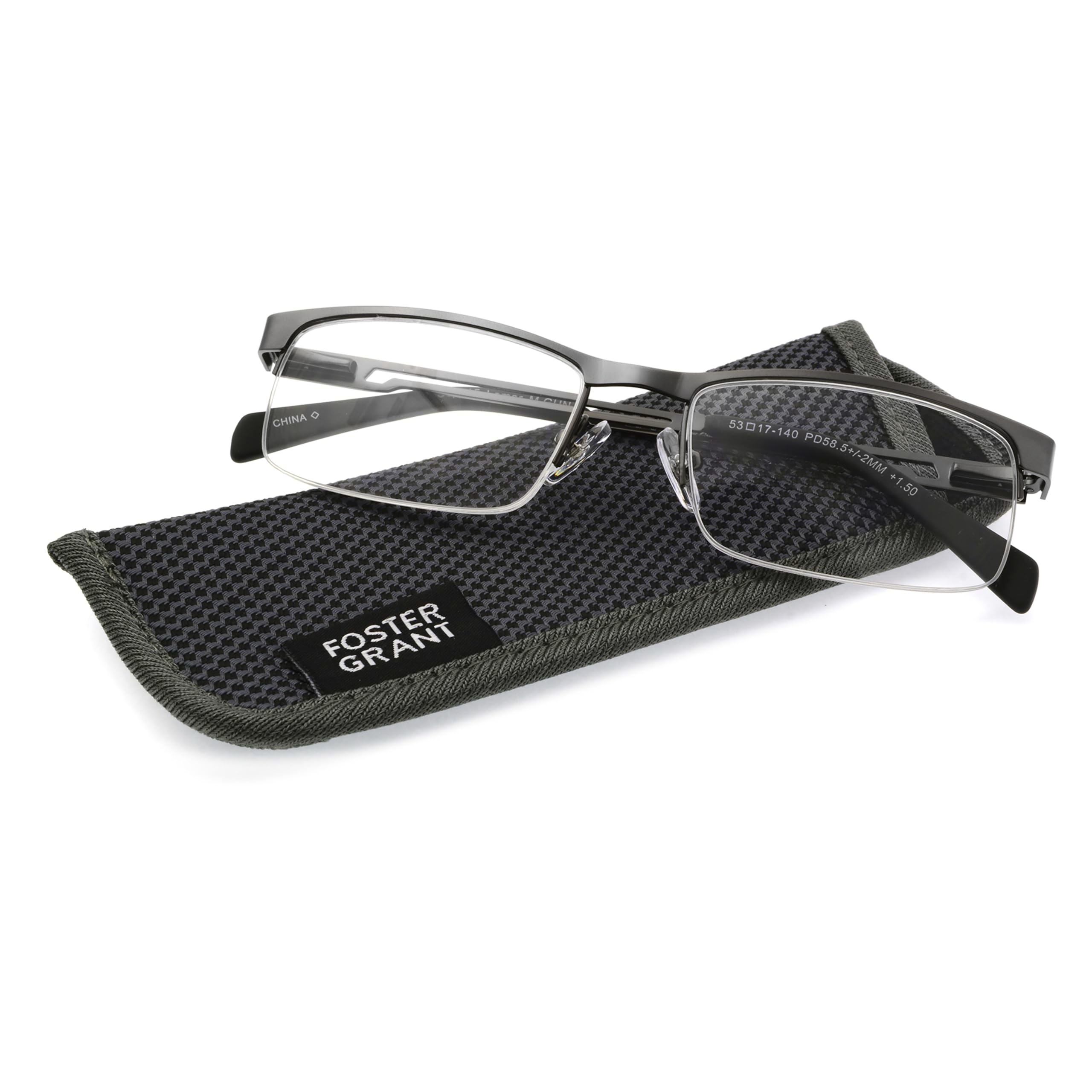 Foster Grant Men's Lamar Square Reading Glasses +1.00 to +4.00 Strength - Classic Retro Style for Reading, Working & Computer Use - Lightweight Metal Frame with Spring Hinges - Perfect Gift for Dad & Grandfather
