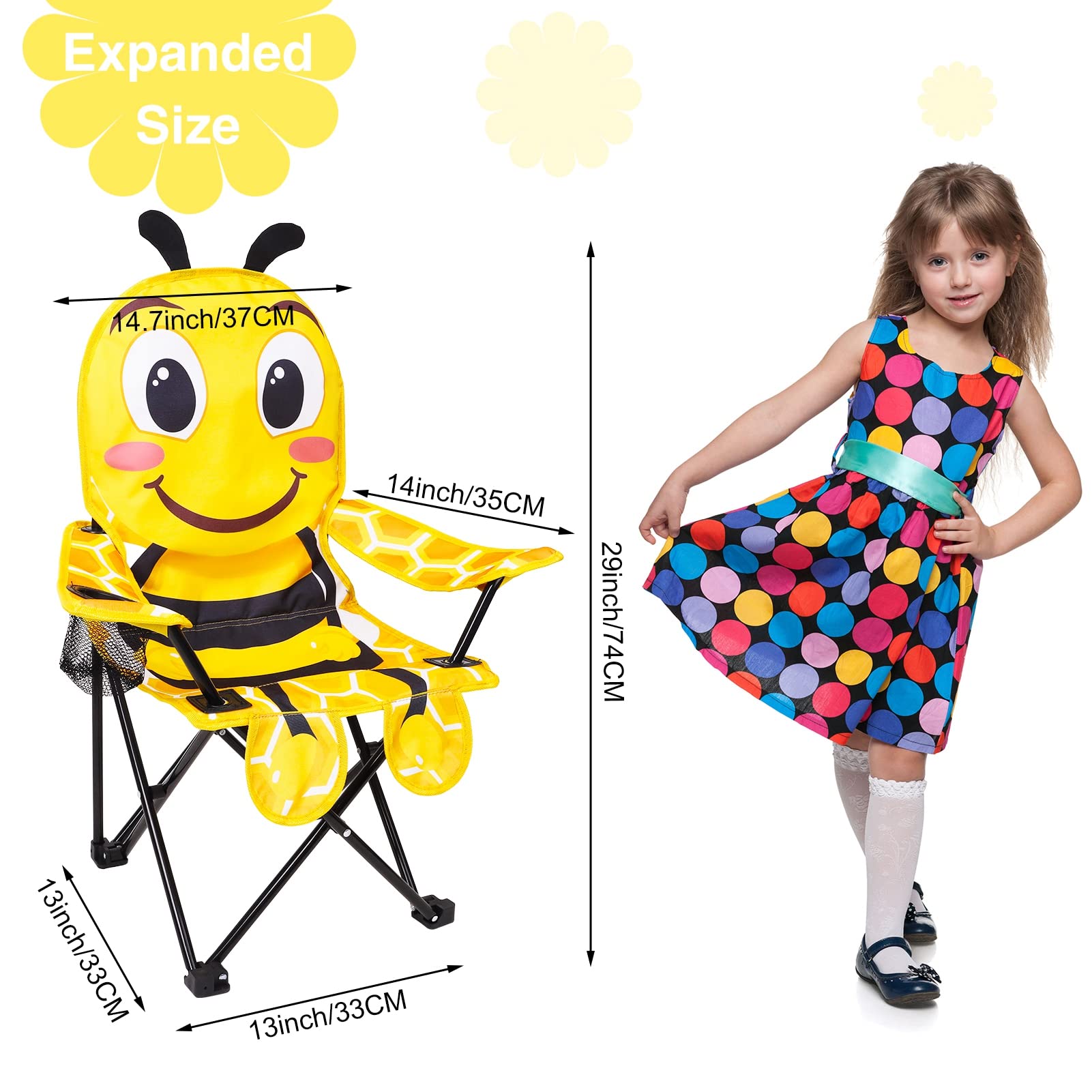 KABOER Kids Folding Camping Chair with Cup Holder & Carry Bag - Portable Outdoor Lawn Chair for Children, Beach, Picnic, Backyard, Travel & Camping