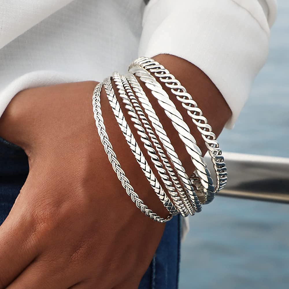 925 Sterling Silver Planet Bangle Bracelets for Women - Adjustable Sizes S/M/L/XL - Elegant Stackable Jewelry for Everyday Wear & Special Occasions