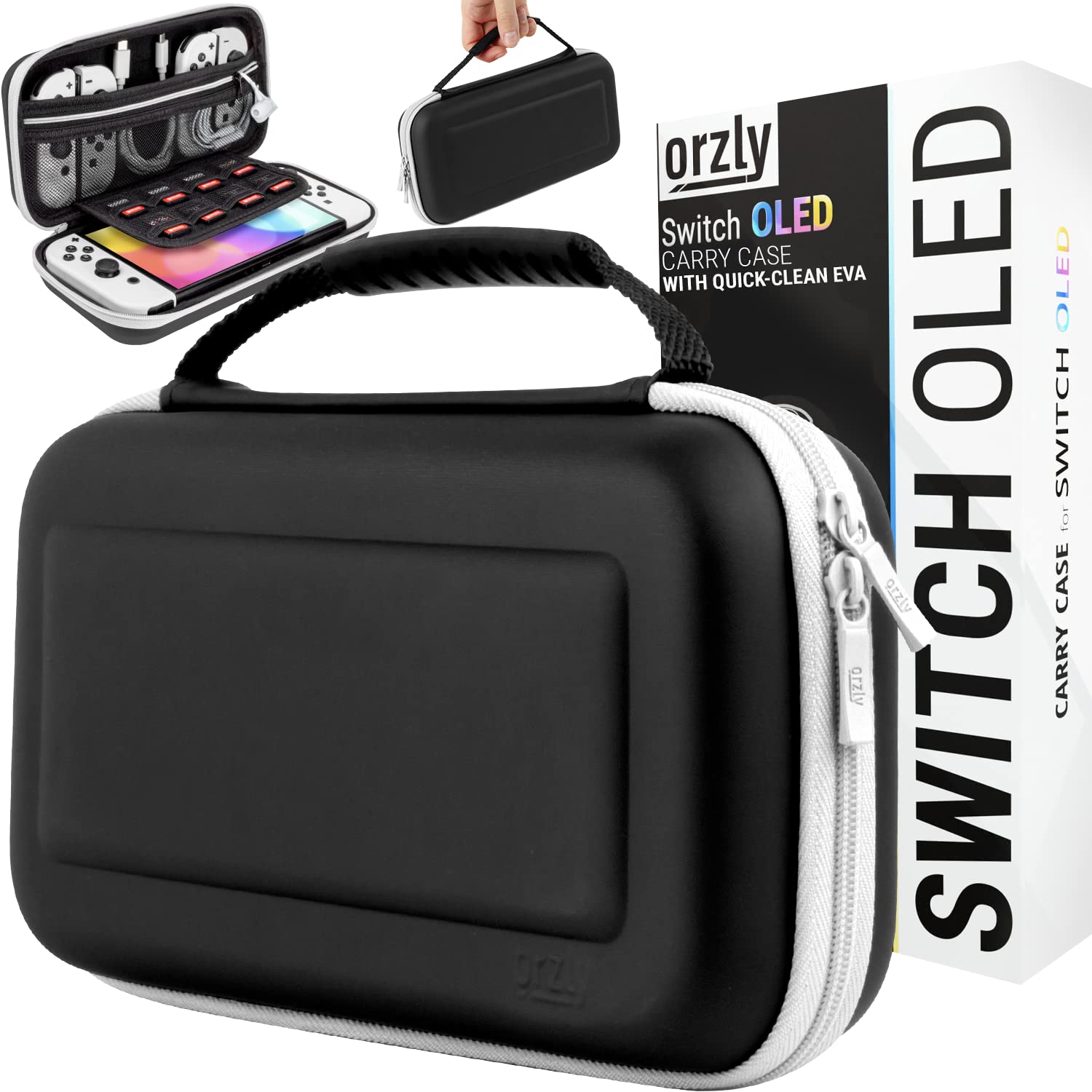 Orzly Protective Carrying Case for Nintendo Switch OLED Console - Durable Travel Case with Accessories & Game Storage Compartment - Easy Clean Design - Perfect for Travel, Gaming on the Go & Gift Giving