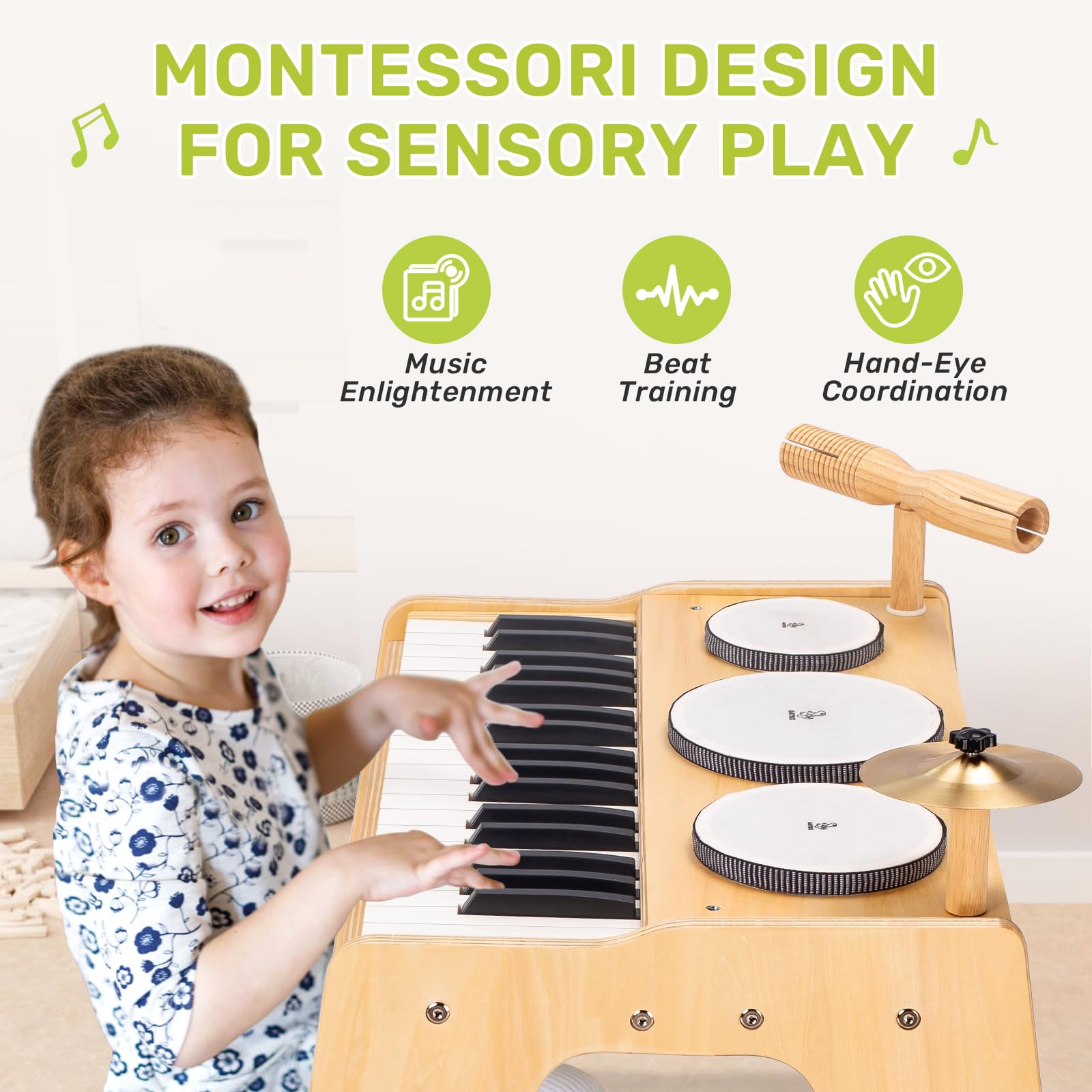 OATHX 37-Key Kids Piano Keyboard with Drum Set & Stool - Adjustable Volume, 9-in-1 Musical Toy for Toddlers & Children Ages 3+ | Wooden Mini Piano Gift for Boys & Girls | Perfect for Birthday Gifts, Early Music Education & Home Play
