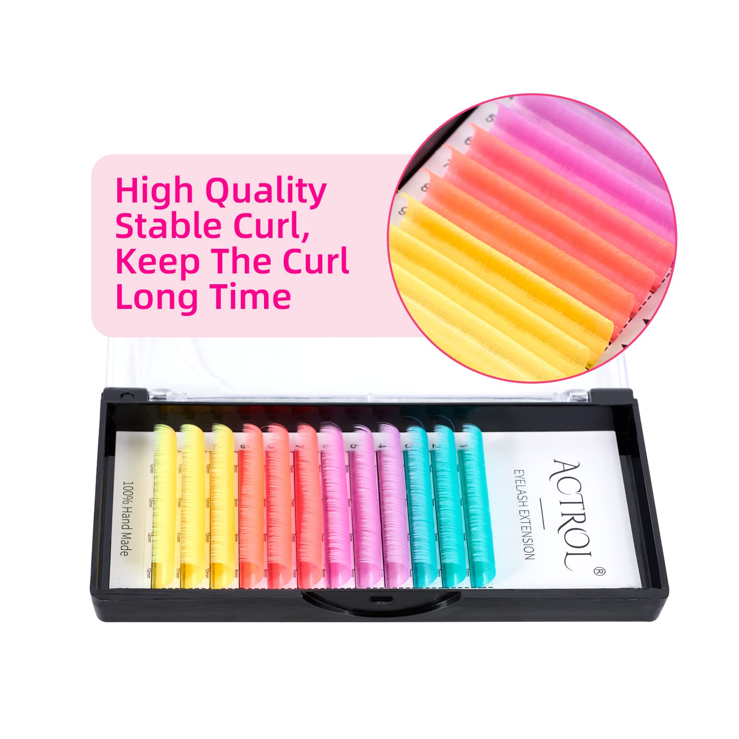 Vibrant Neon UV Eyelash Extensions - 12mm 0.07D Curl Colorful Fluoresent Lashes (Blue, Yellow, Purple, Pink) Glow Under Black Light | Perfect for Raves, Parties, Halloween & Nightclub Makeup