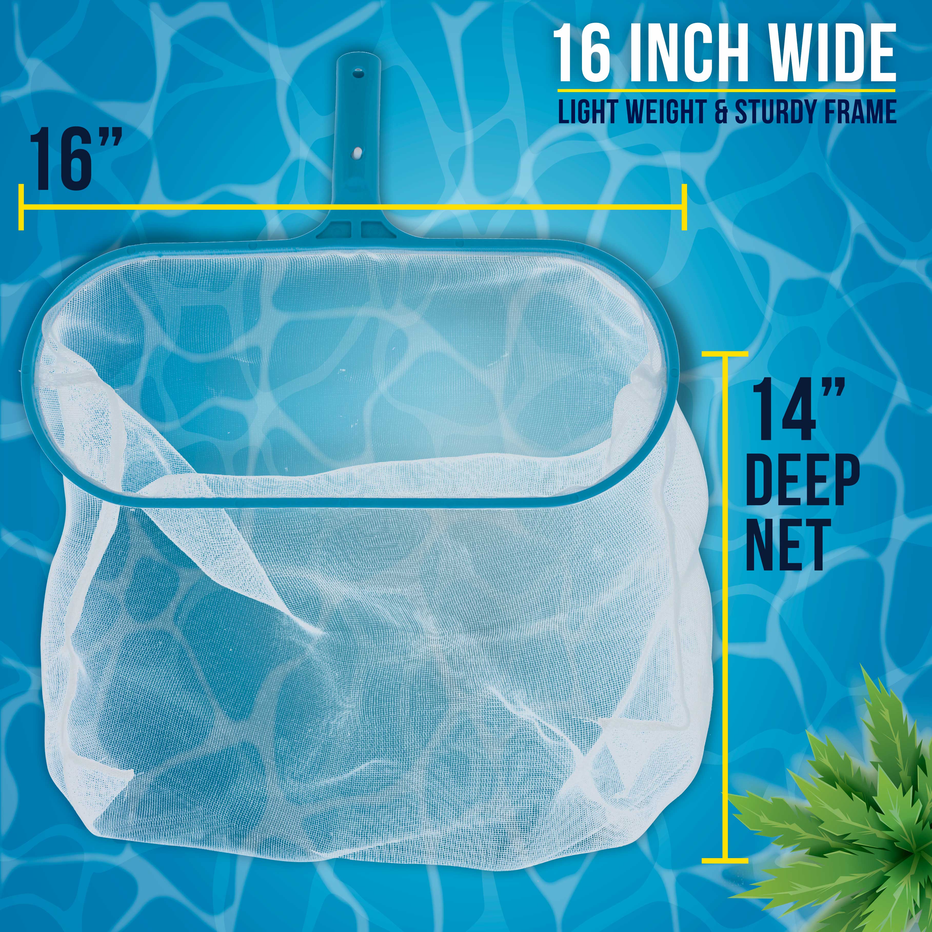 U.S. Pool Supply® 16-Inch Swimming Pool Leaf Rake with Deep 14-Inch Fine Mesh Net Bag | Fast Pool & Spa Cleaning Tool for Leaves & Debris Removal | Perfect for In-Ground & Above-Ground Pools