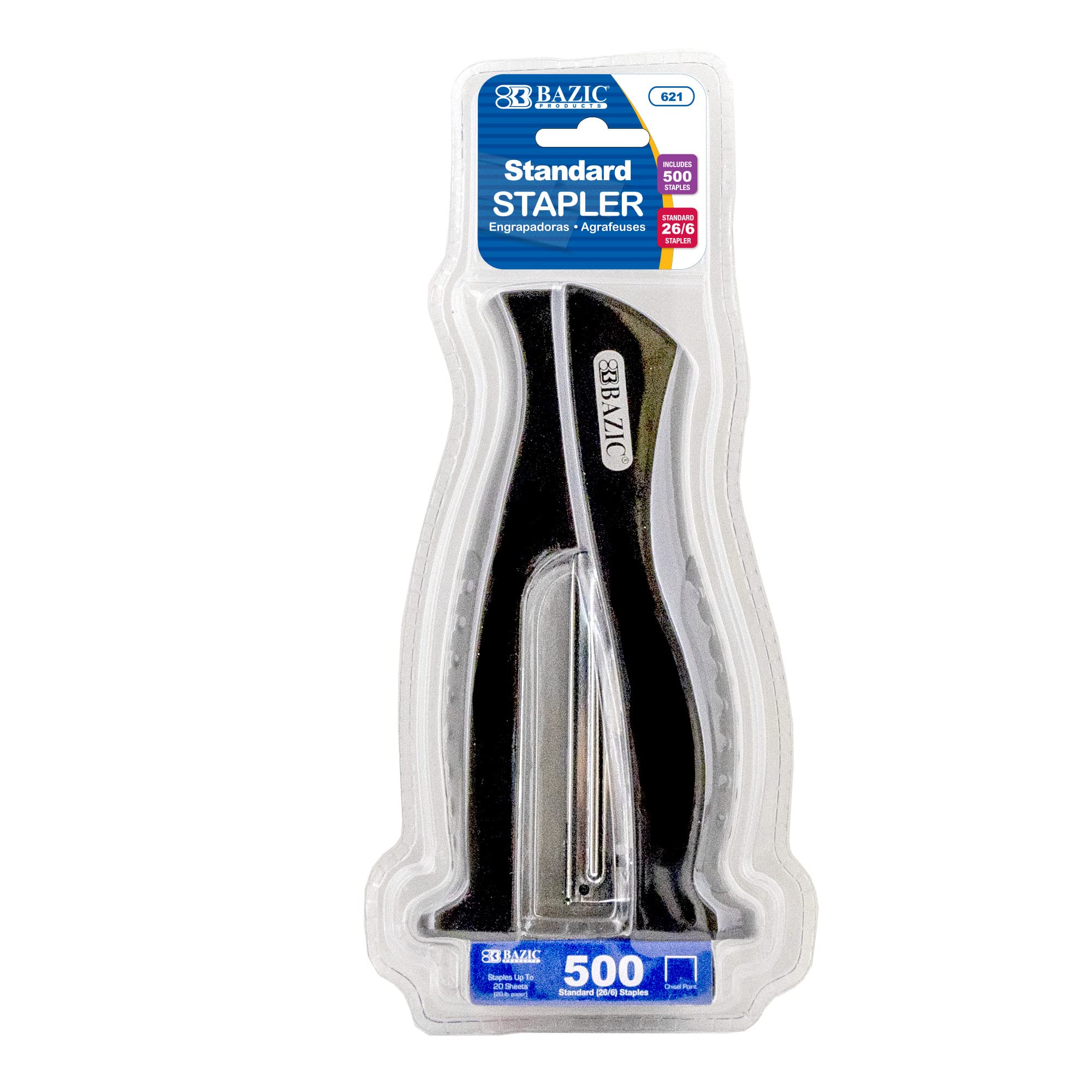 BAZIC Heavy Duty Stand-Up Stapler with 500 Staples, Full Strip Size Standard 26/6, Black Office Stapler for Home, School & Business - 12-Pack Bulk Set for Paperwork, Filing & Document Organization