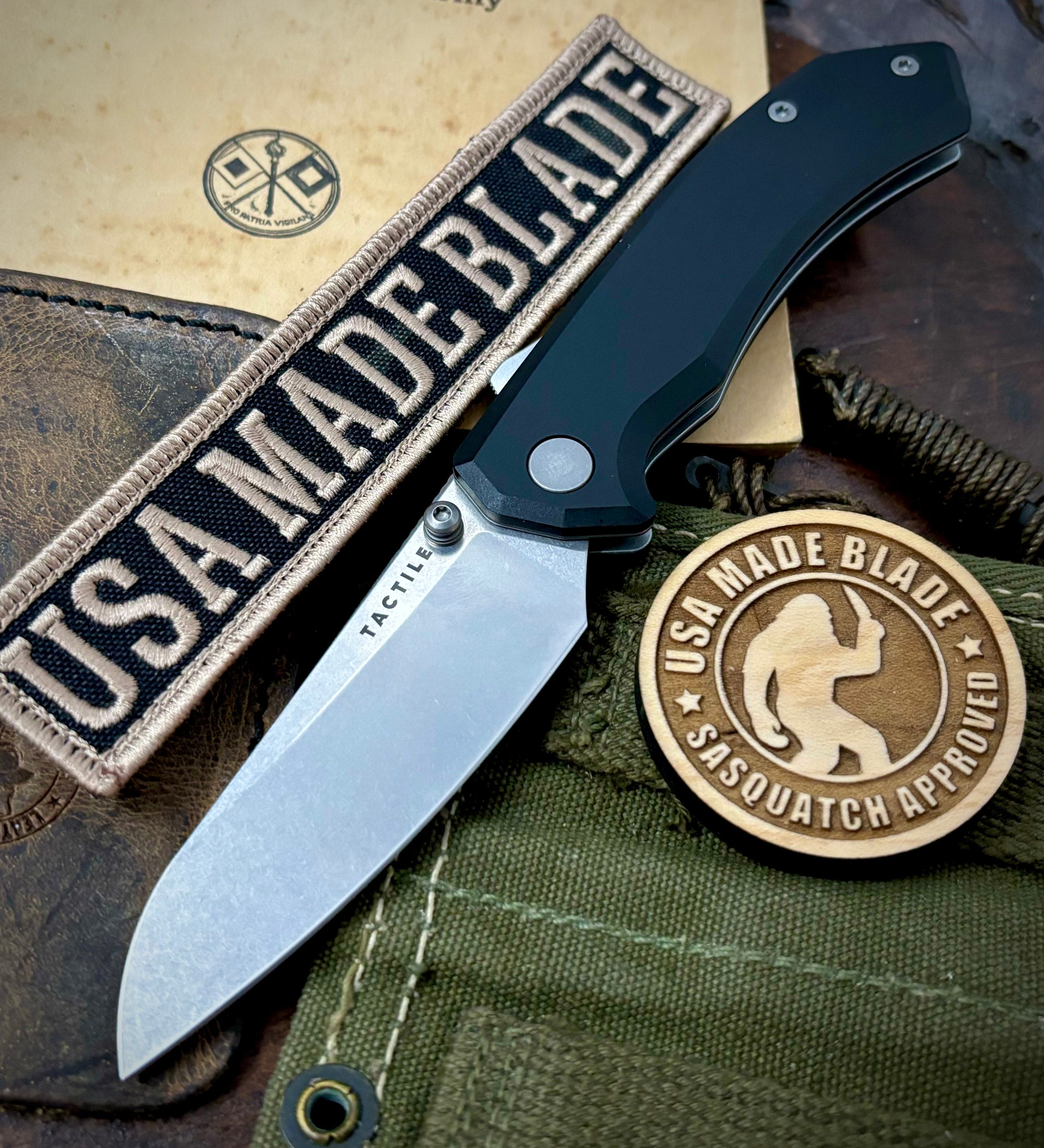 Tactile Knife Co. Chupacabra Folding Knife - Tumbled MagnaCut Blade, Black Aluminum Scales, Titanium Hardware & Lynch Clip - EDC, Outdoor, Camping, Survival Gear
