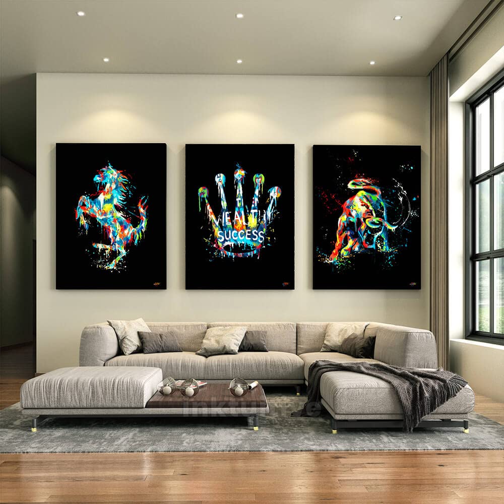 Inktuitive ‘Dreams Trilogy’ 3-Piece Canvas Wall Art Set - Motivational & Inspirational Black Wall Decor (16x12 in, Frameless) | Perfect for Living Room, Bedroom & Office Decor