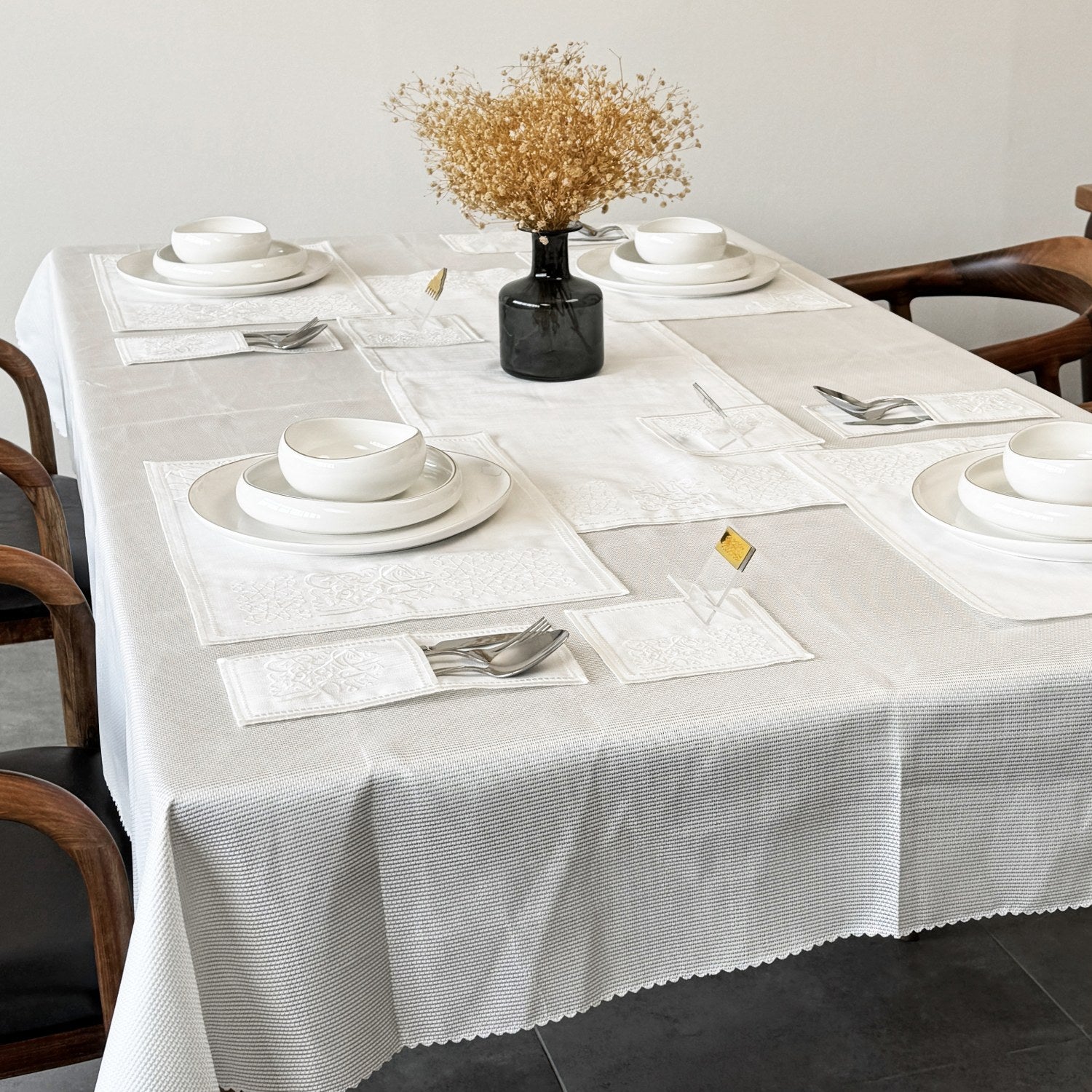 19-Piece Cream Dining Table Set for 6 - Elegant Home Kitchen Decor | Perfect for Family Dinners, Holiday Gatherings & Dinner Parties